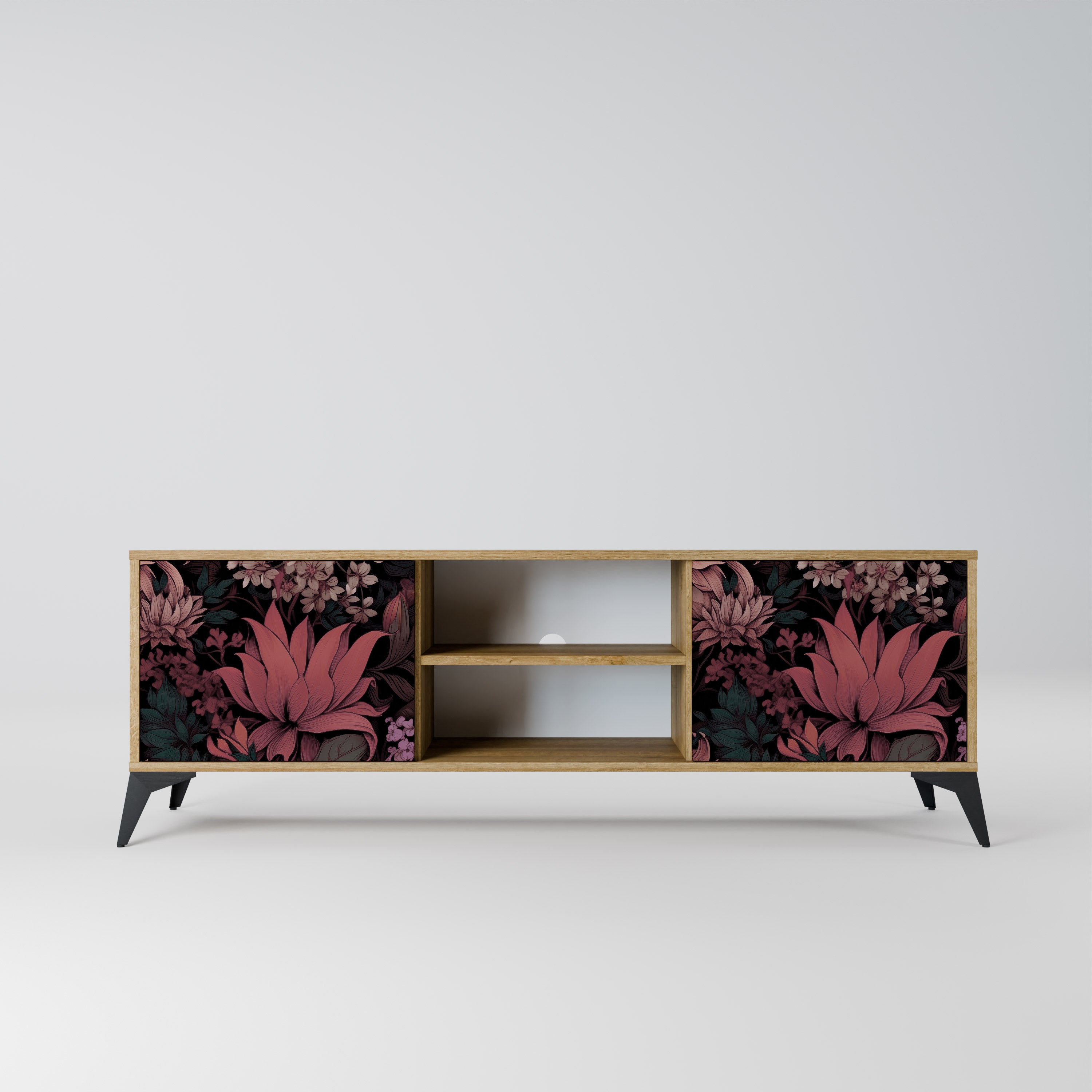 Mueble de TV de 2 puertas FLORAL WHISPER con efecto roble