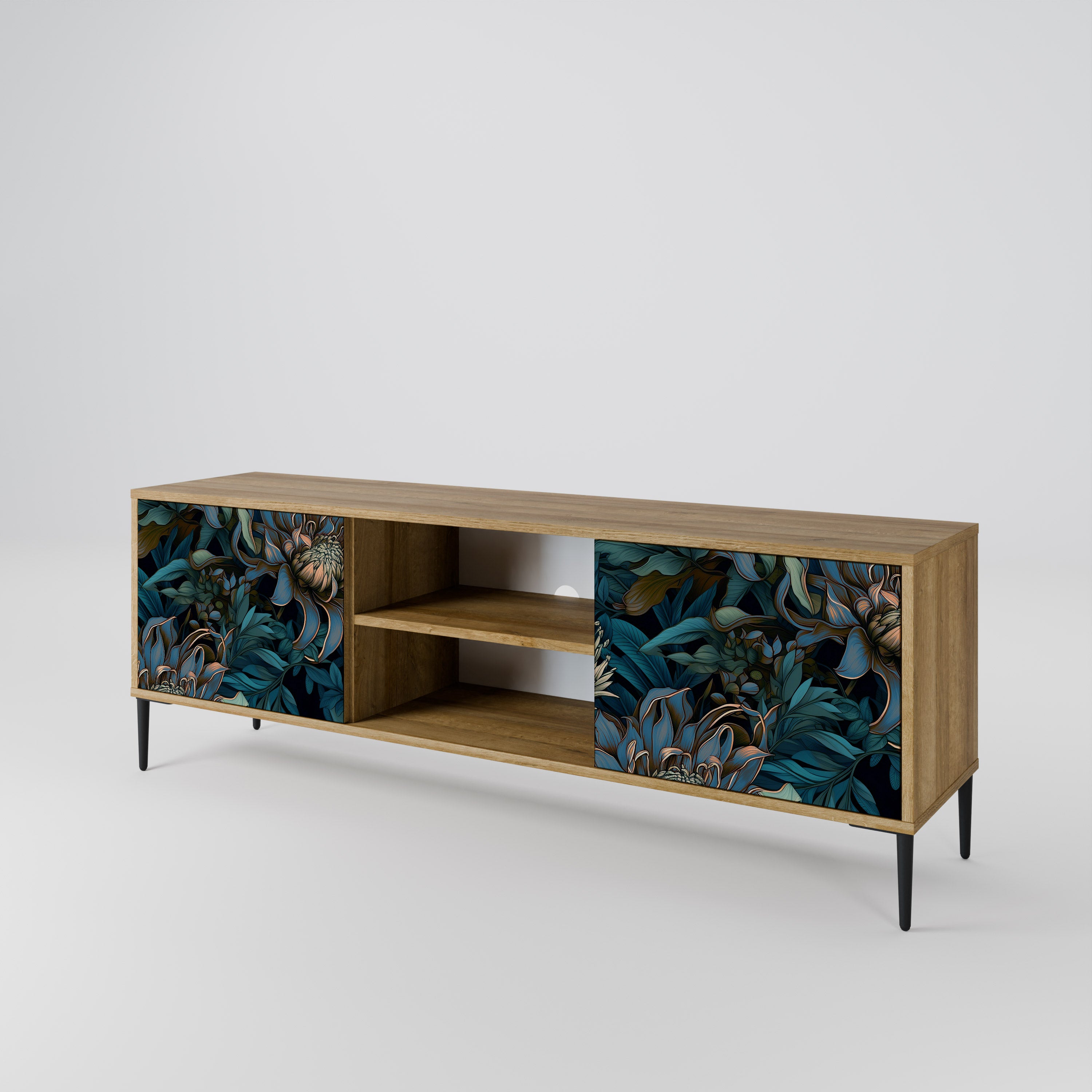Mueble de TV de 2 puertas TWILIGHT BLOOM con efecto roble