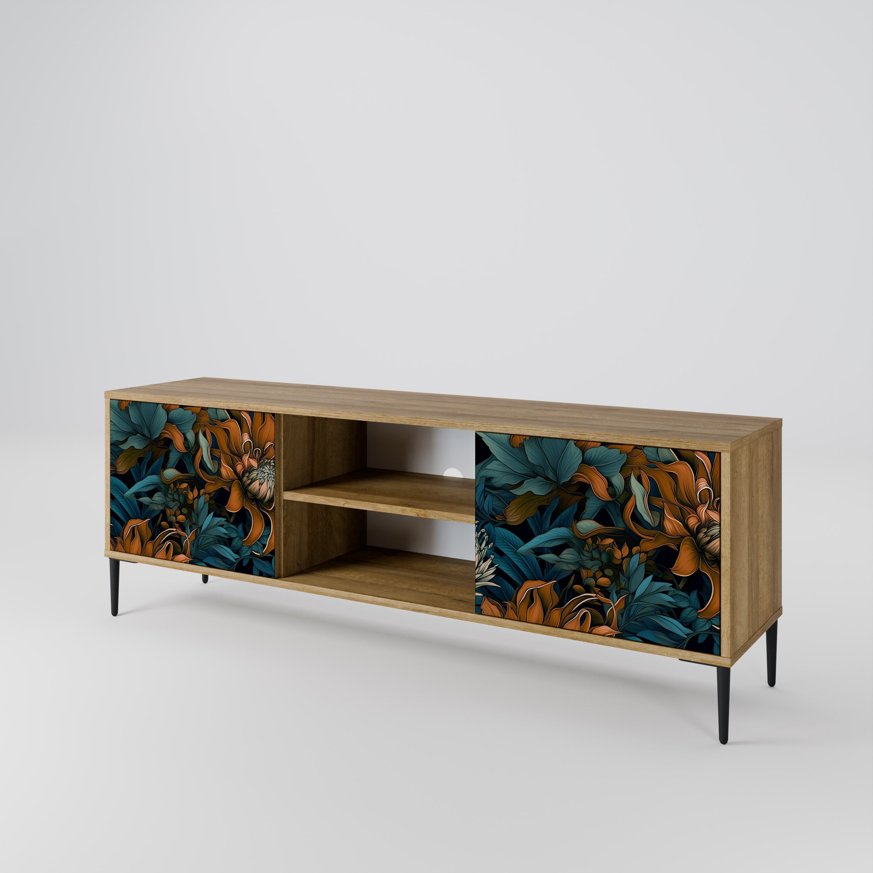 Mueble de TV de 2 puertas MORNING BLOOM con efecto roble