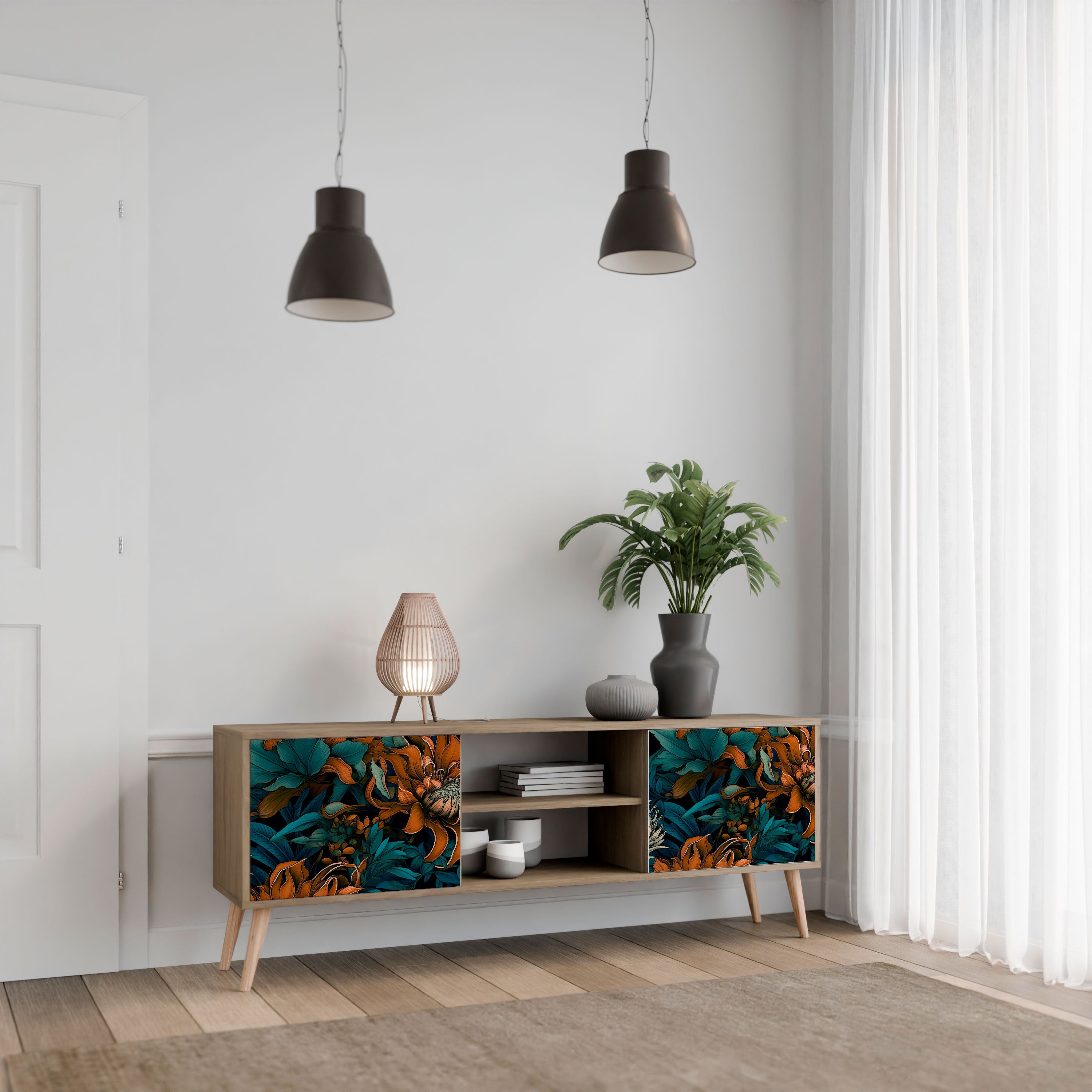Mueble de TV de 2 puertas MORNING BLOOM con efecto roble