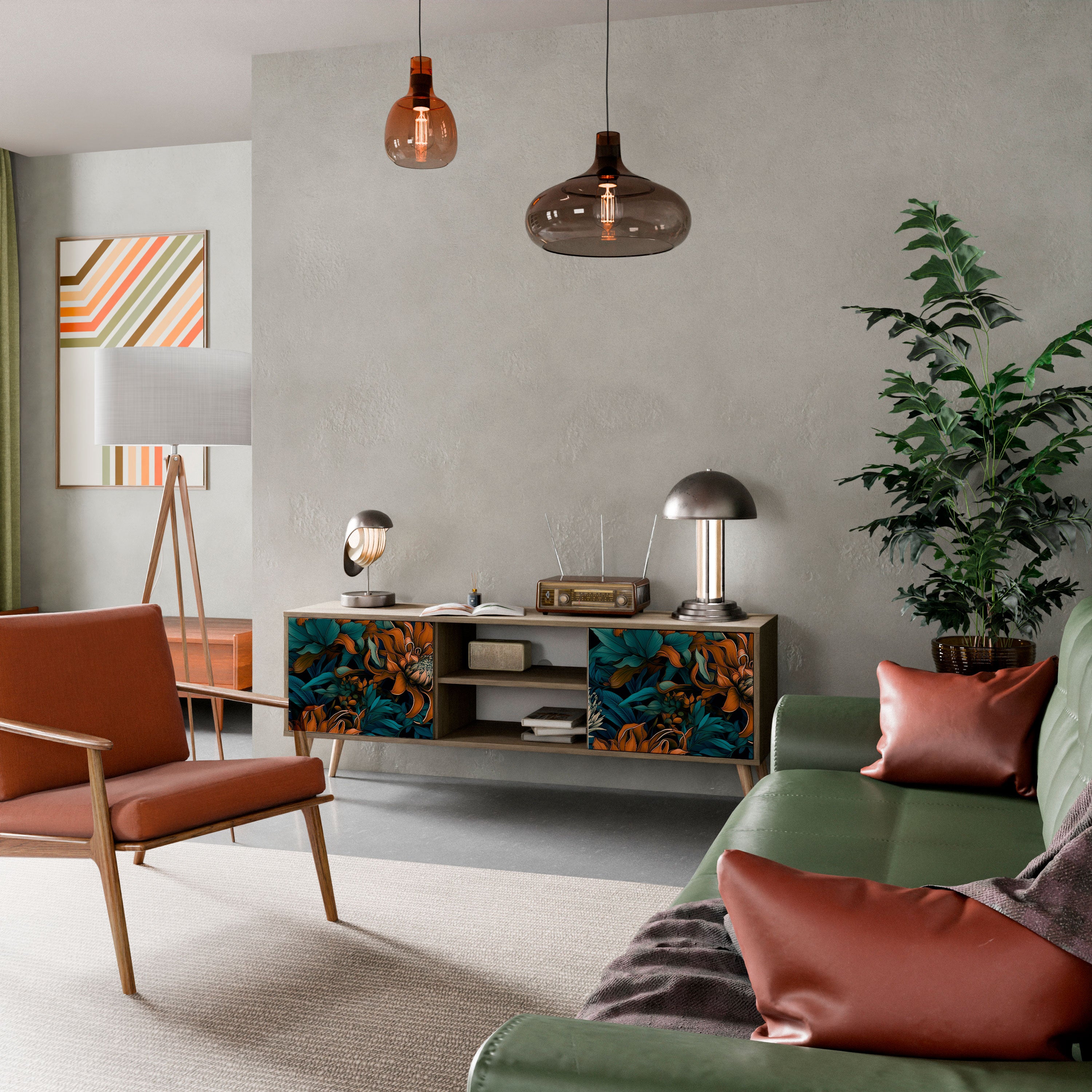 Mueble de TV de 2 puertas MORNING BLOOM con efecto roble