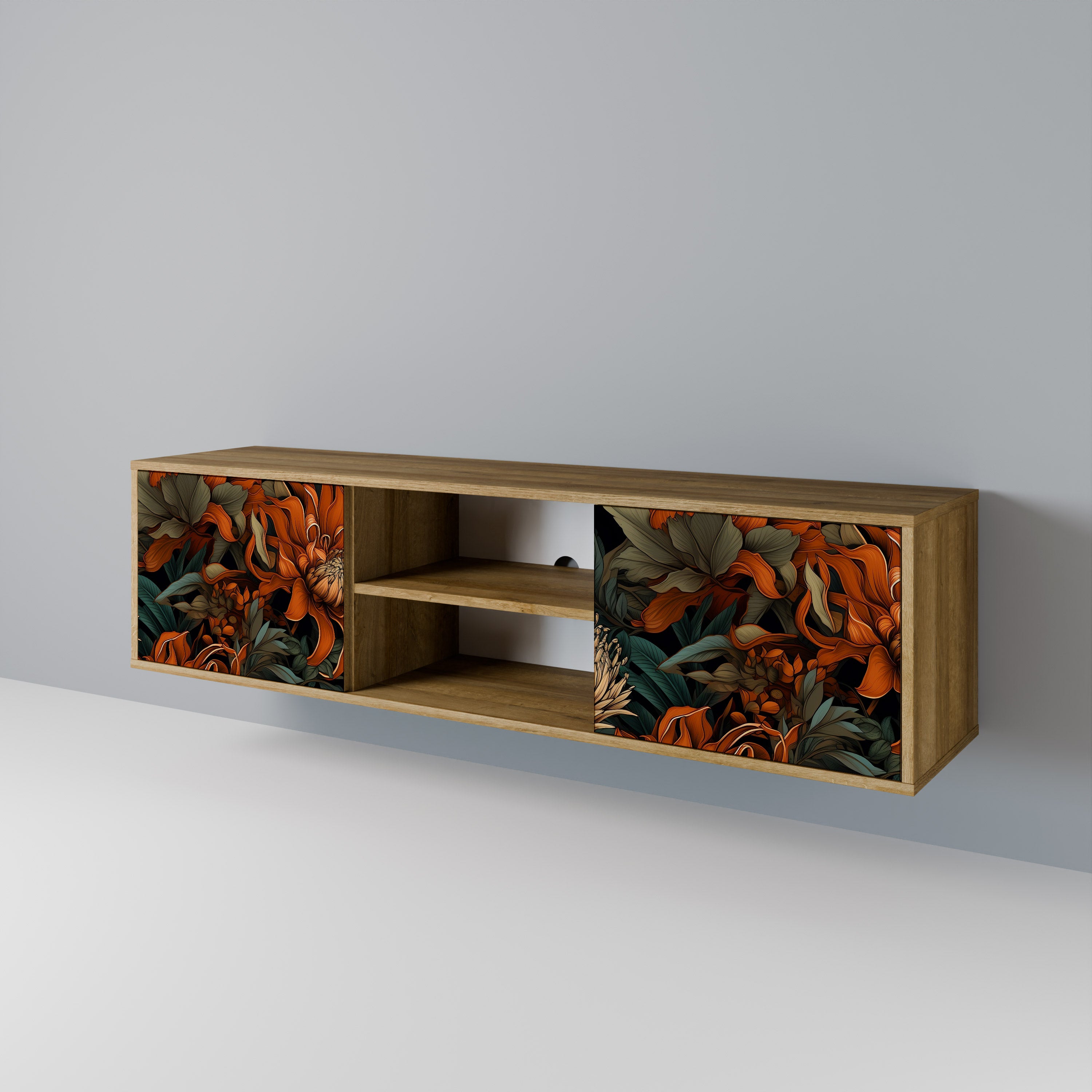 Mueble de TV de 2 puertas DAWN BLOOM con efecto roble