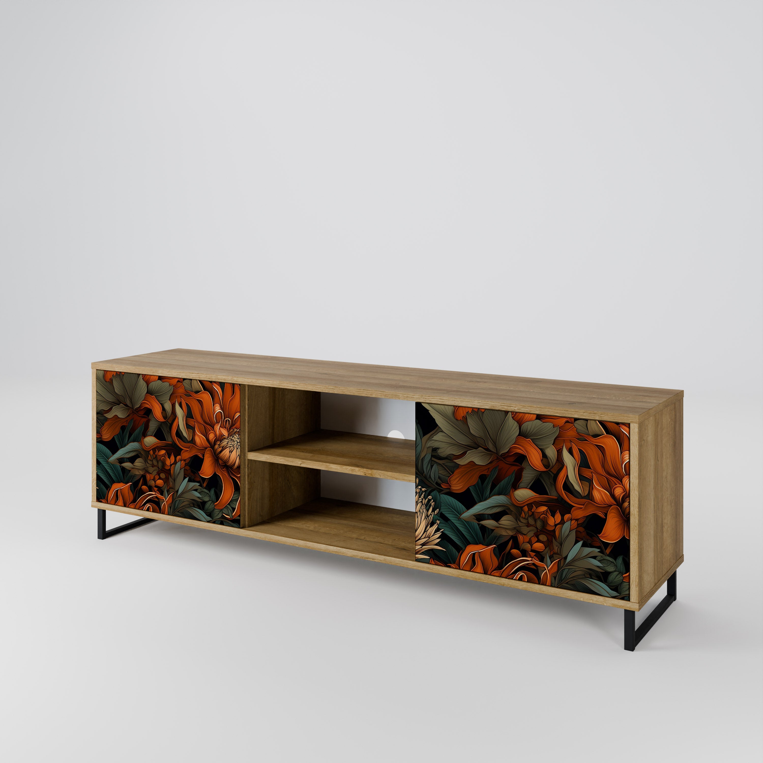Mueble de TV de 2 puertas DAWN BLOOM con efecto roble