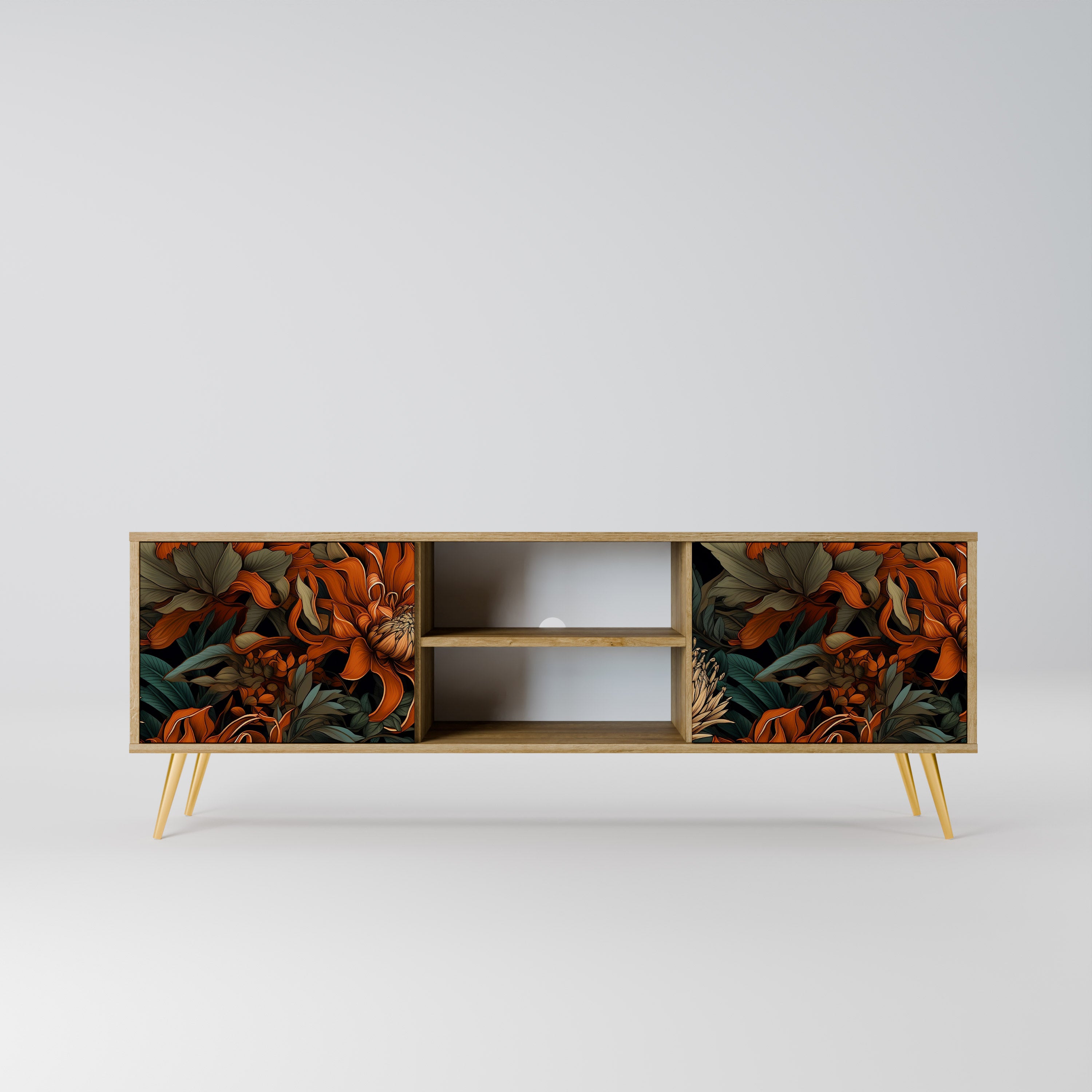 Mueble de TV de 2 puertas DAWN BLOOM con efecto roble