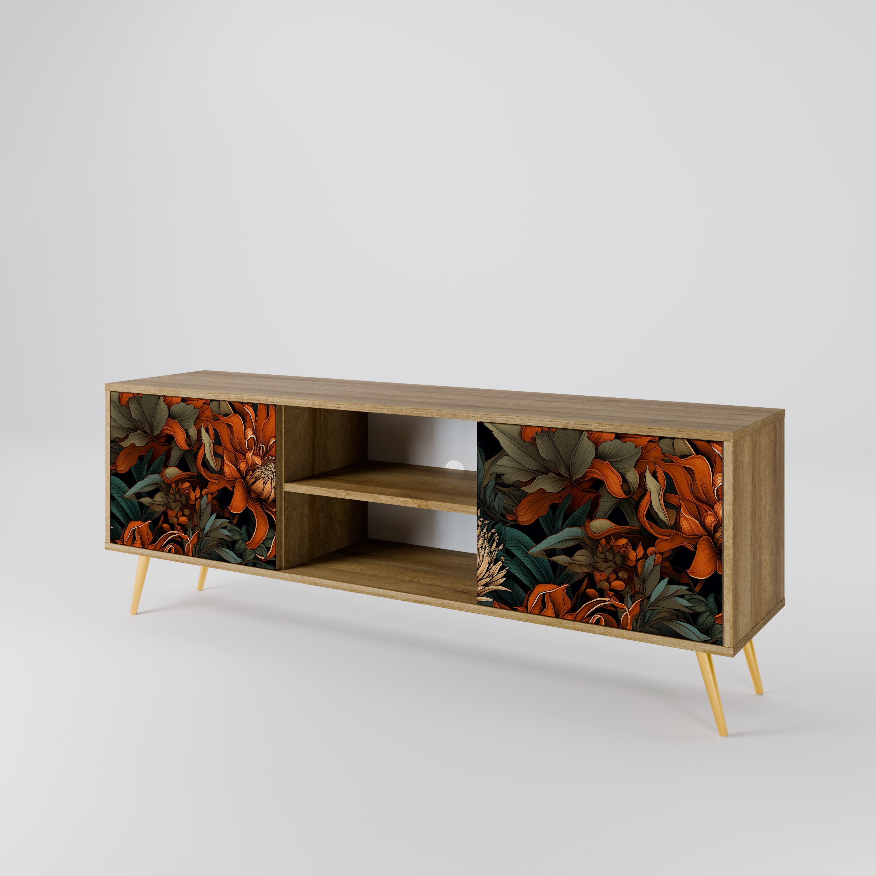 Mueble de TV de 2 puertas DAWN BLOOM con efecto roble