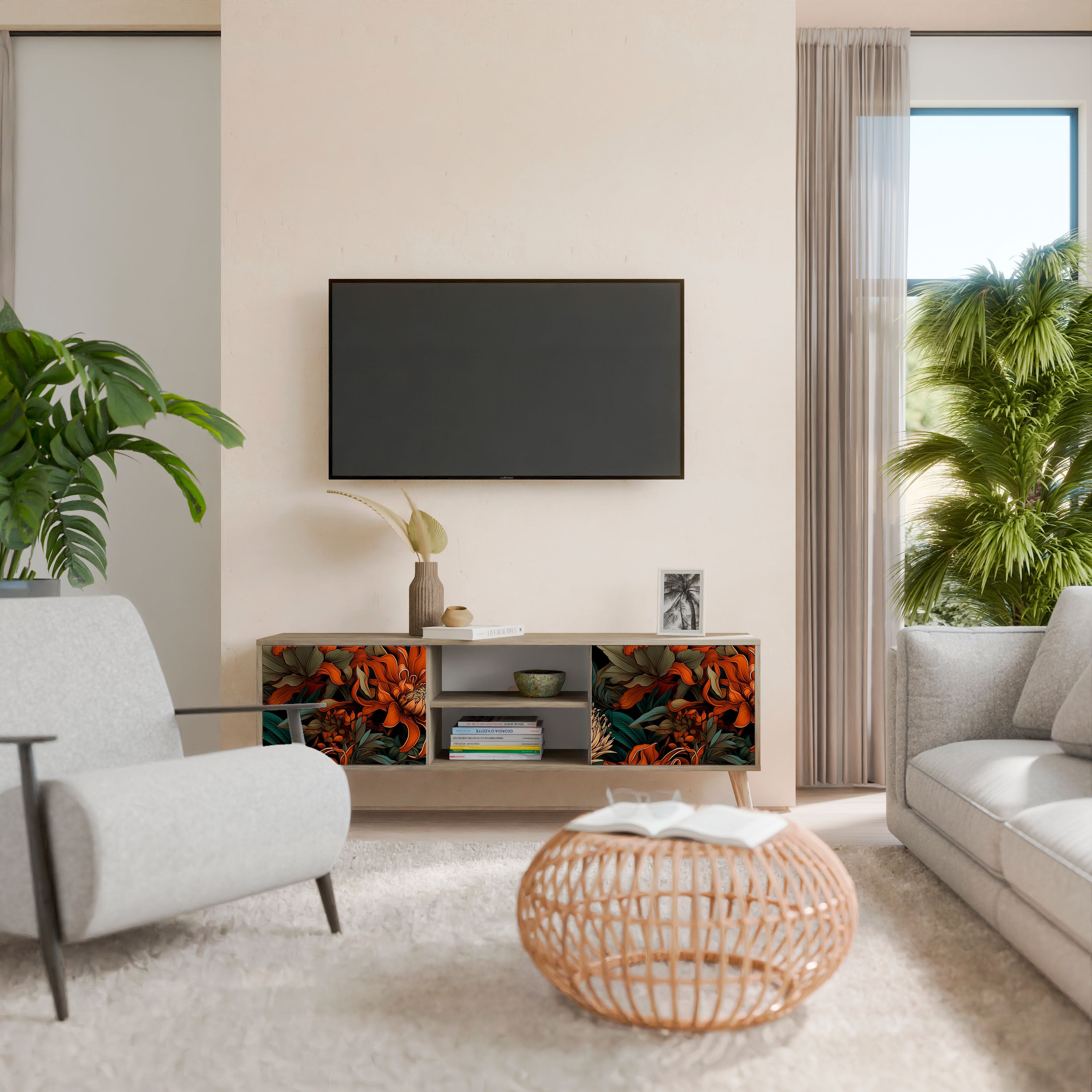Mueble de TV de 2 puertas DAWN BLOOM con efecto roble