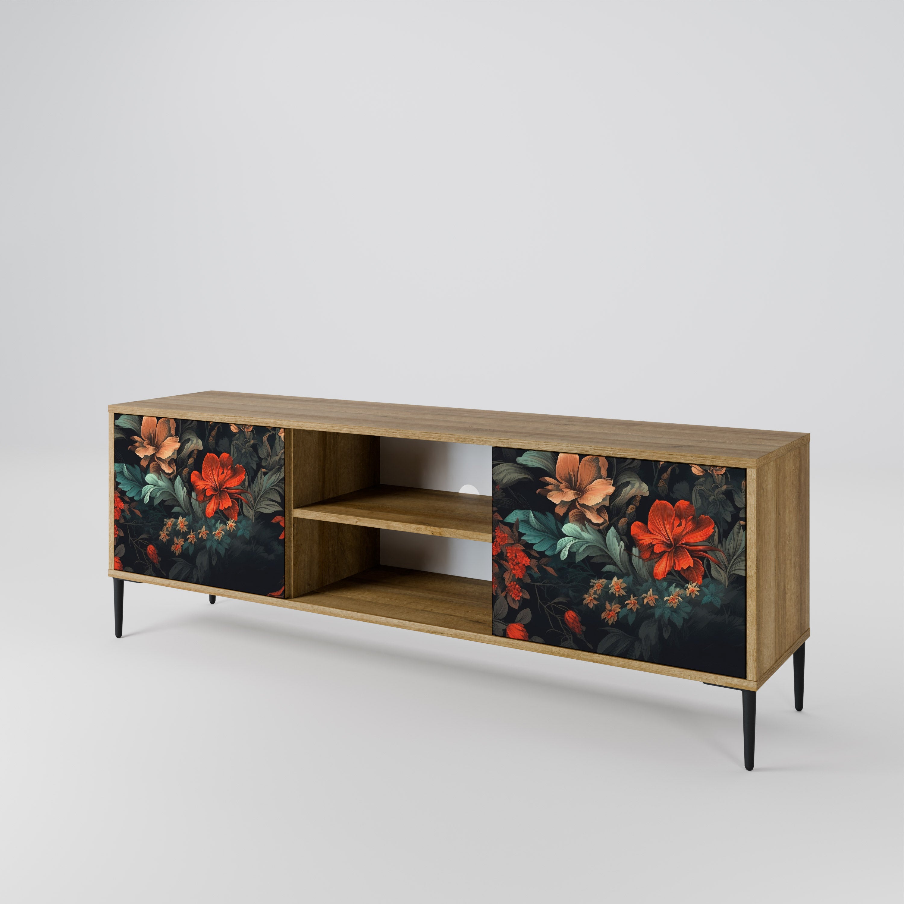 Mueble de TV IMAGINARY BLOSSOM de 2 puertas con efecto roble
