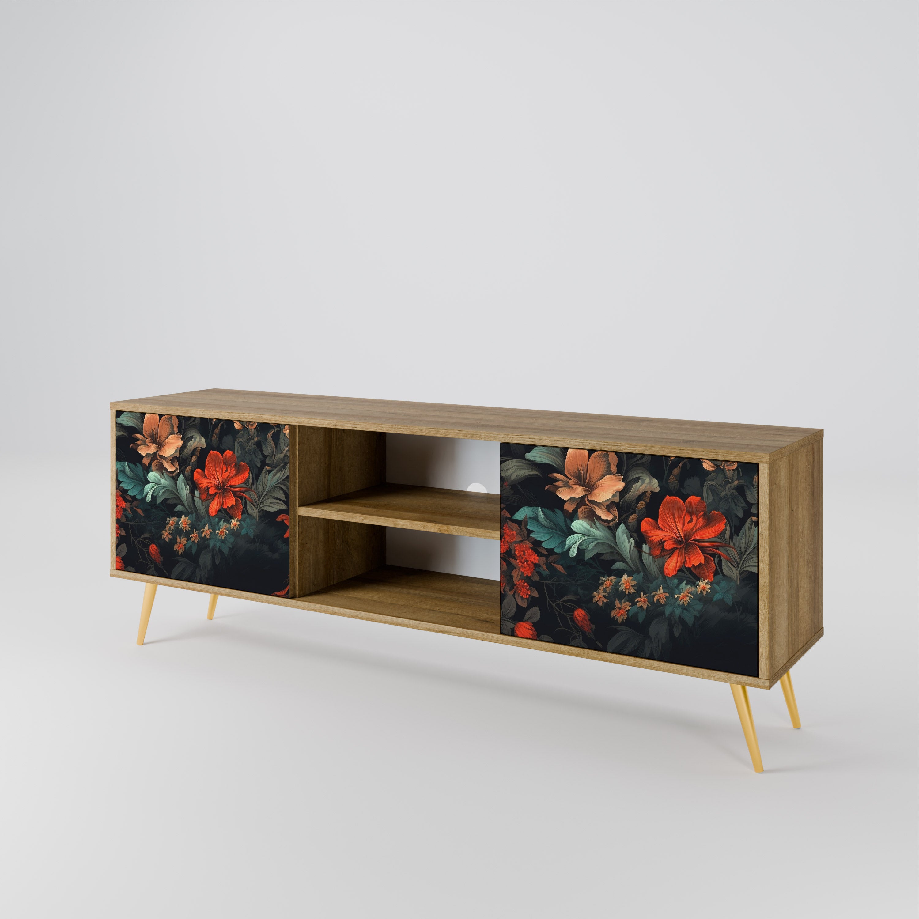 Mueble de TV IMAGINARY BLOSSOM de 2 puertas con efecto roble