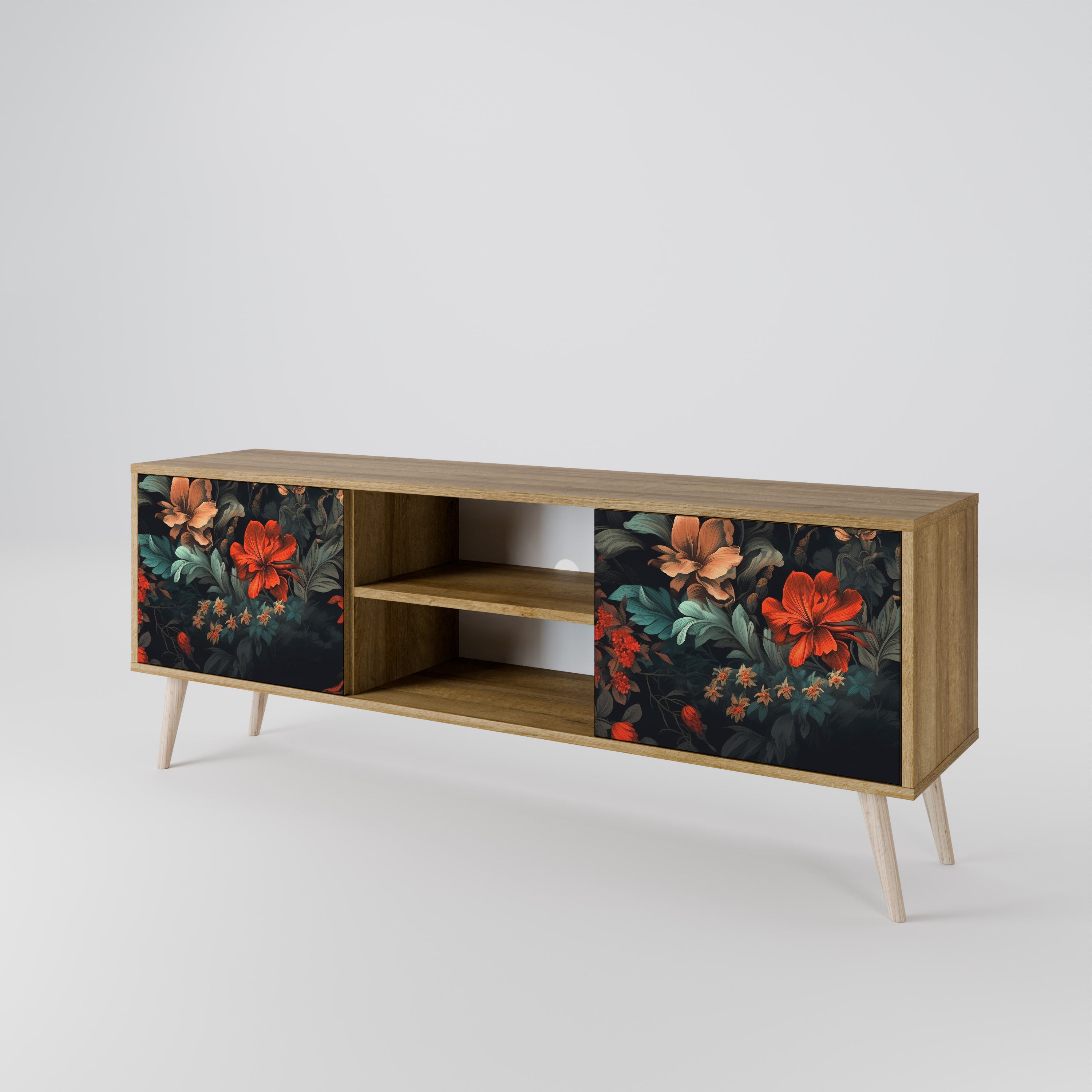Mueble de TV IMAGINARY BLOSSOM de 2 puertas con efecto roble