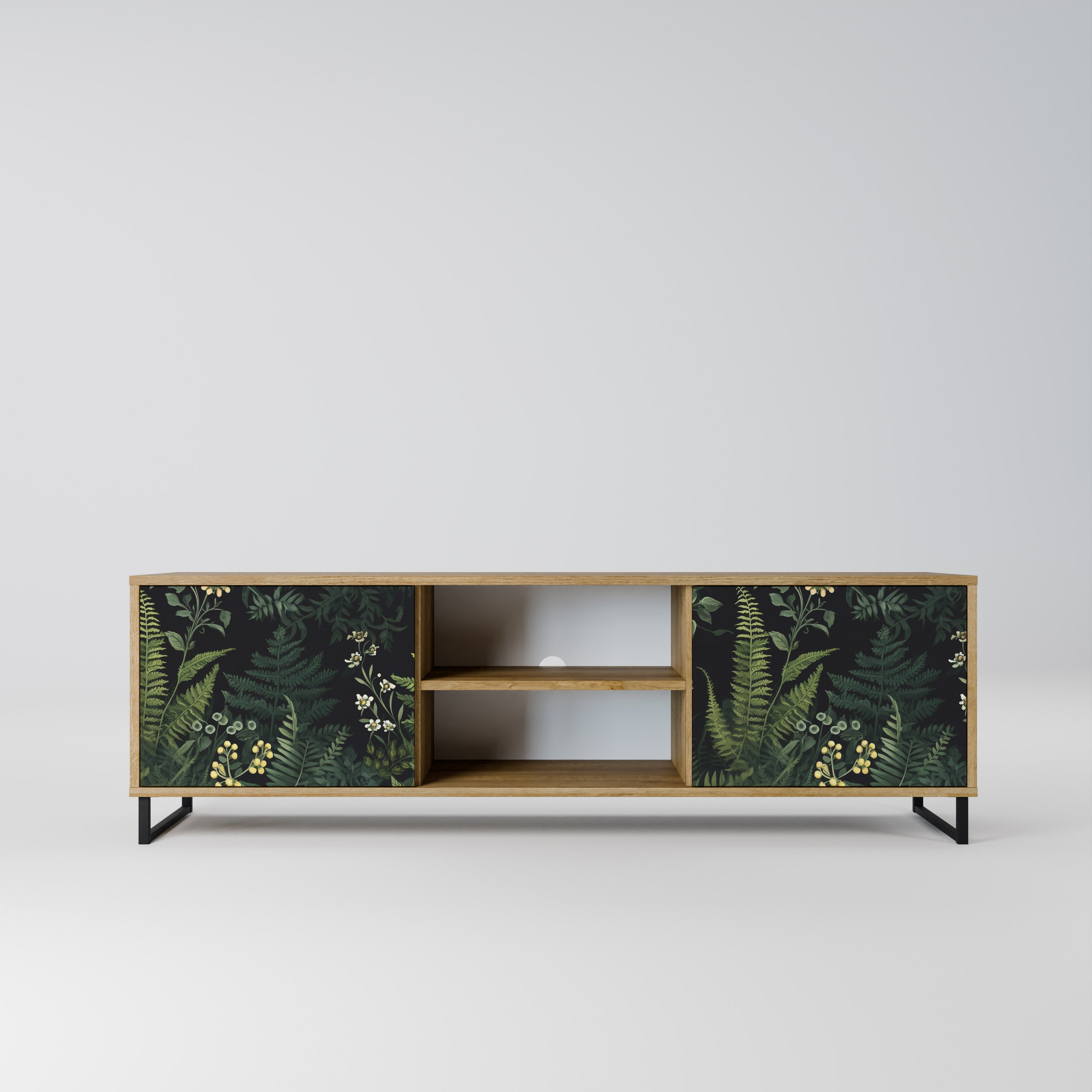 Mueble de TV de 2 puertas FERN FLOWERS con efecto roble