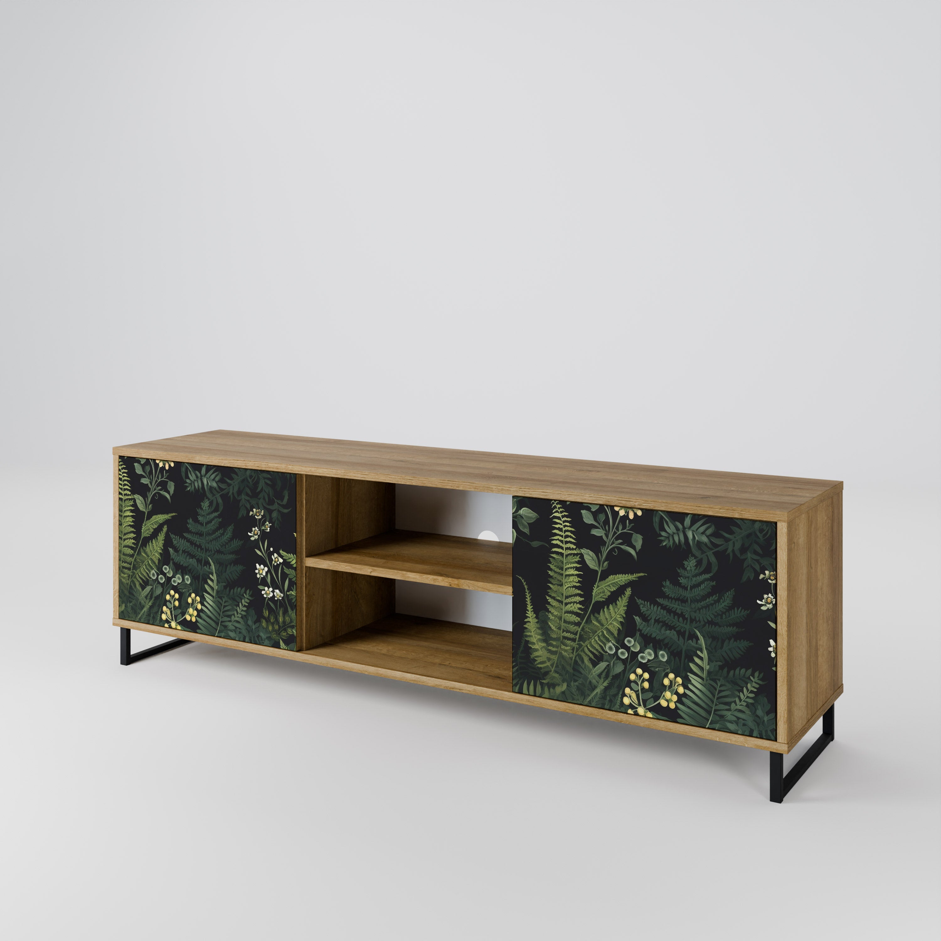 Mueble de TV de 2 puertas FERN FLOWERS con efecto roble