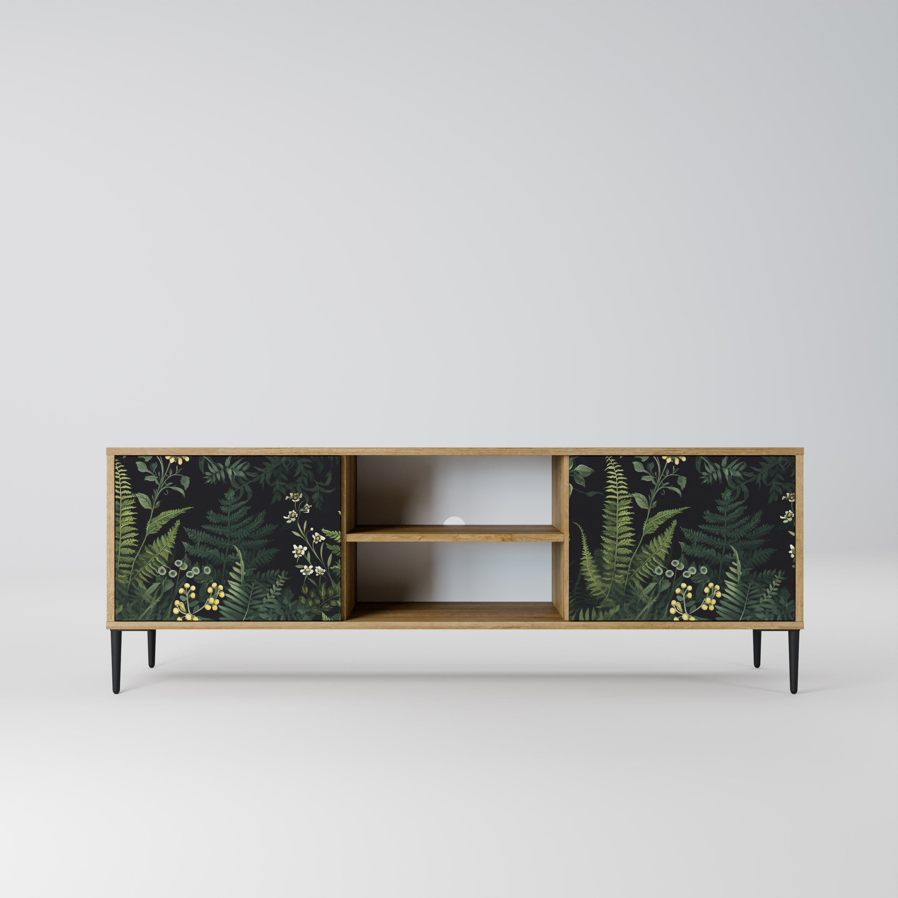 Mueble de TV de 2 puertas FERN FLOWERS con efecto roble