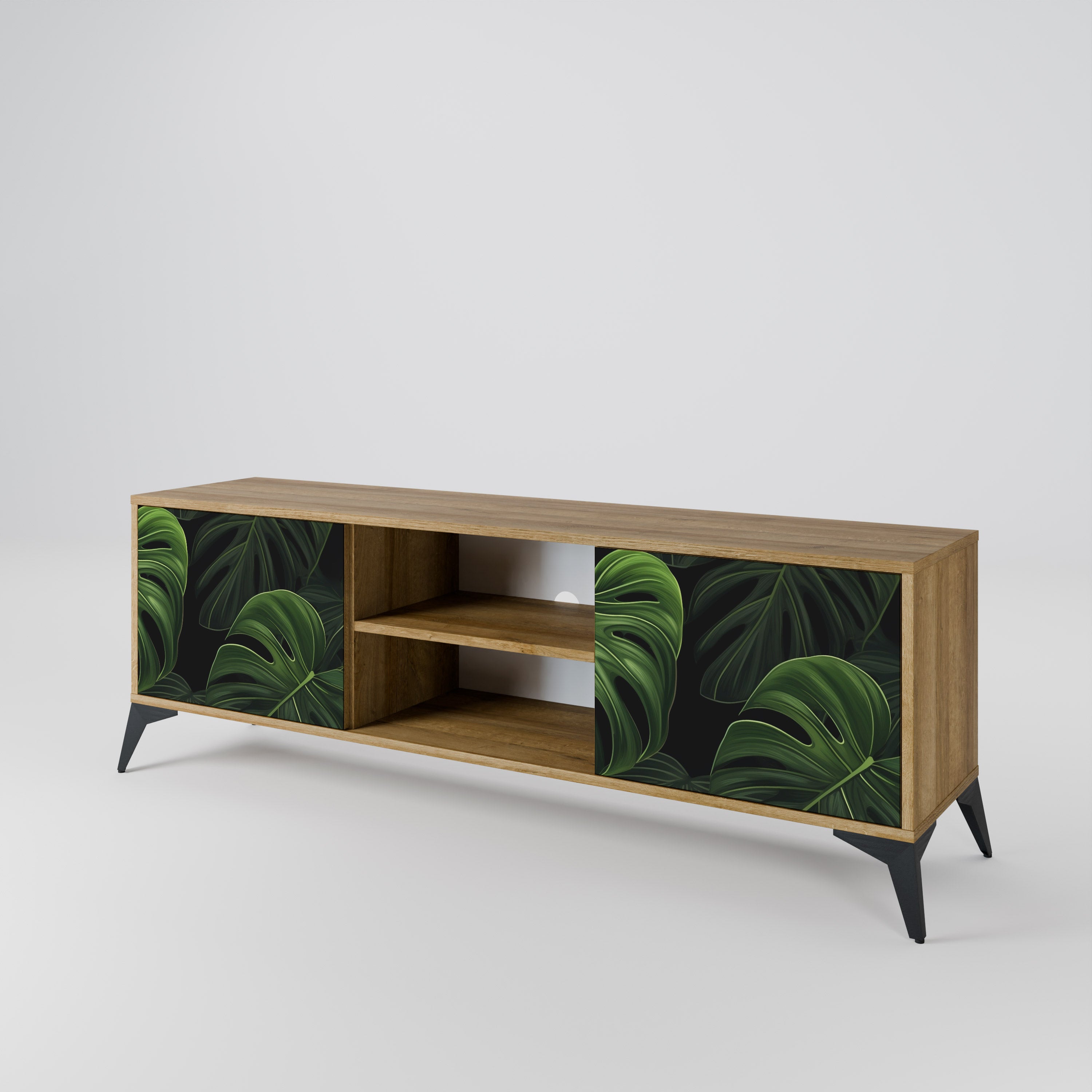 Mueble de TV INFINITE MONSTERA de 2 puertas con efecto roble