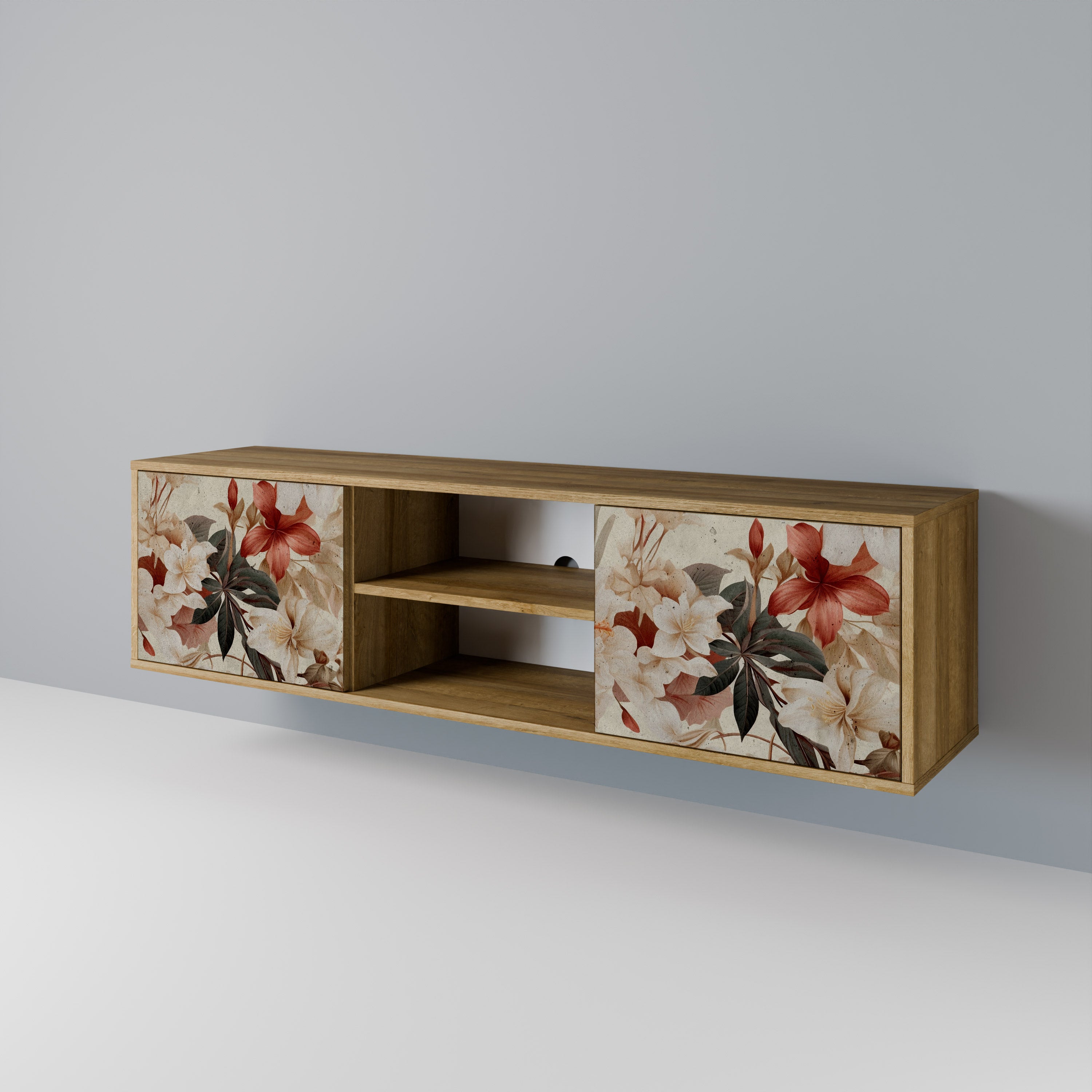 Mueble de TV PETAL HARMONY de 2 puertas con efecto roble