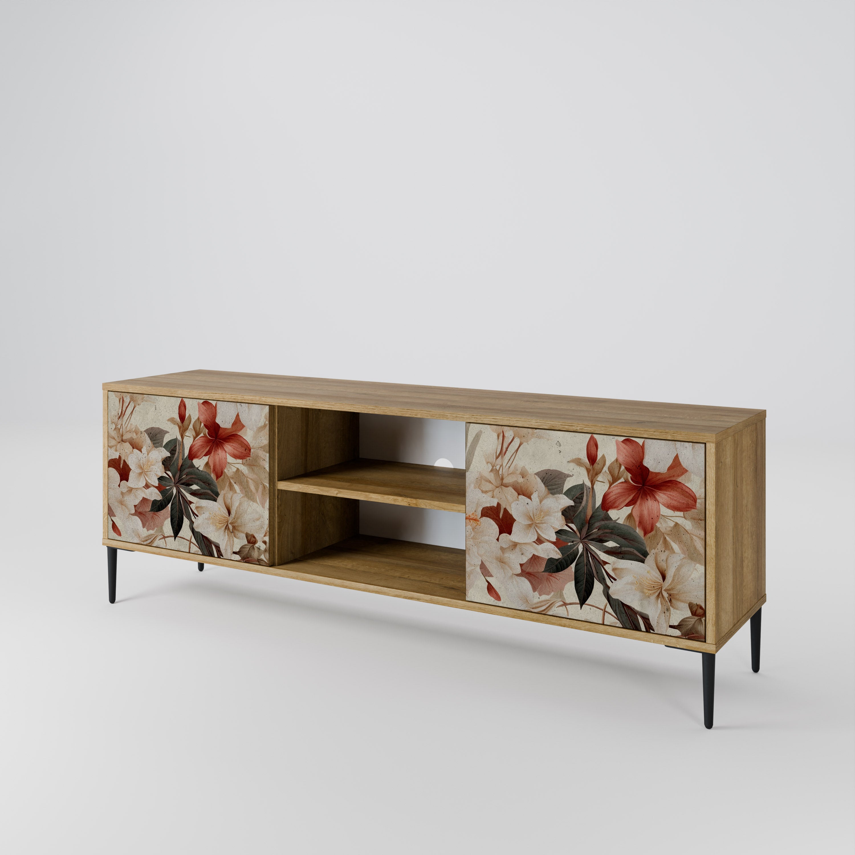 Mueble de TV PETAL HARMONY de 2 puertas con efecto roble