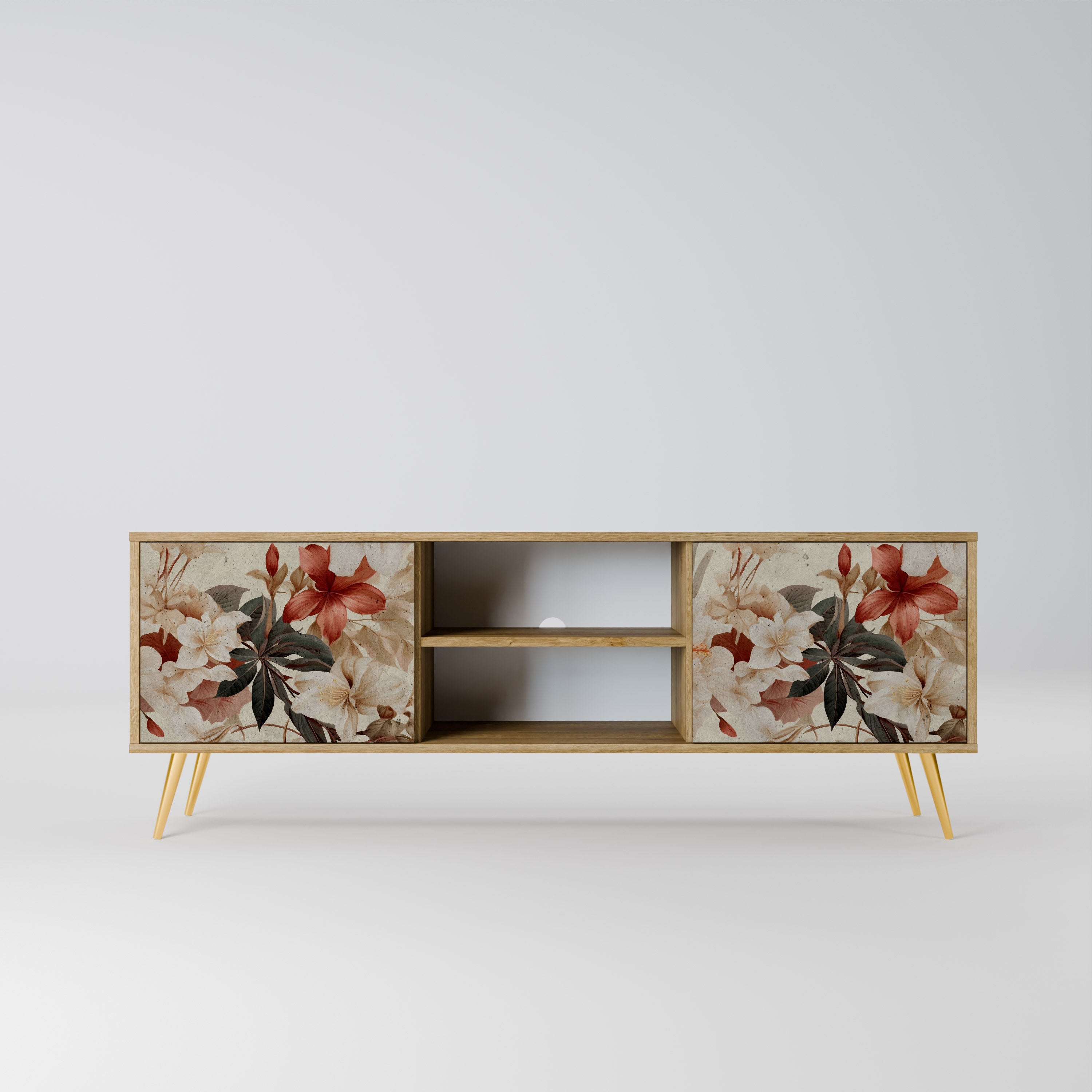 Mueble de TV PETAL HARMONY de 2 puertas con efecto roble