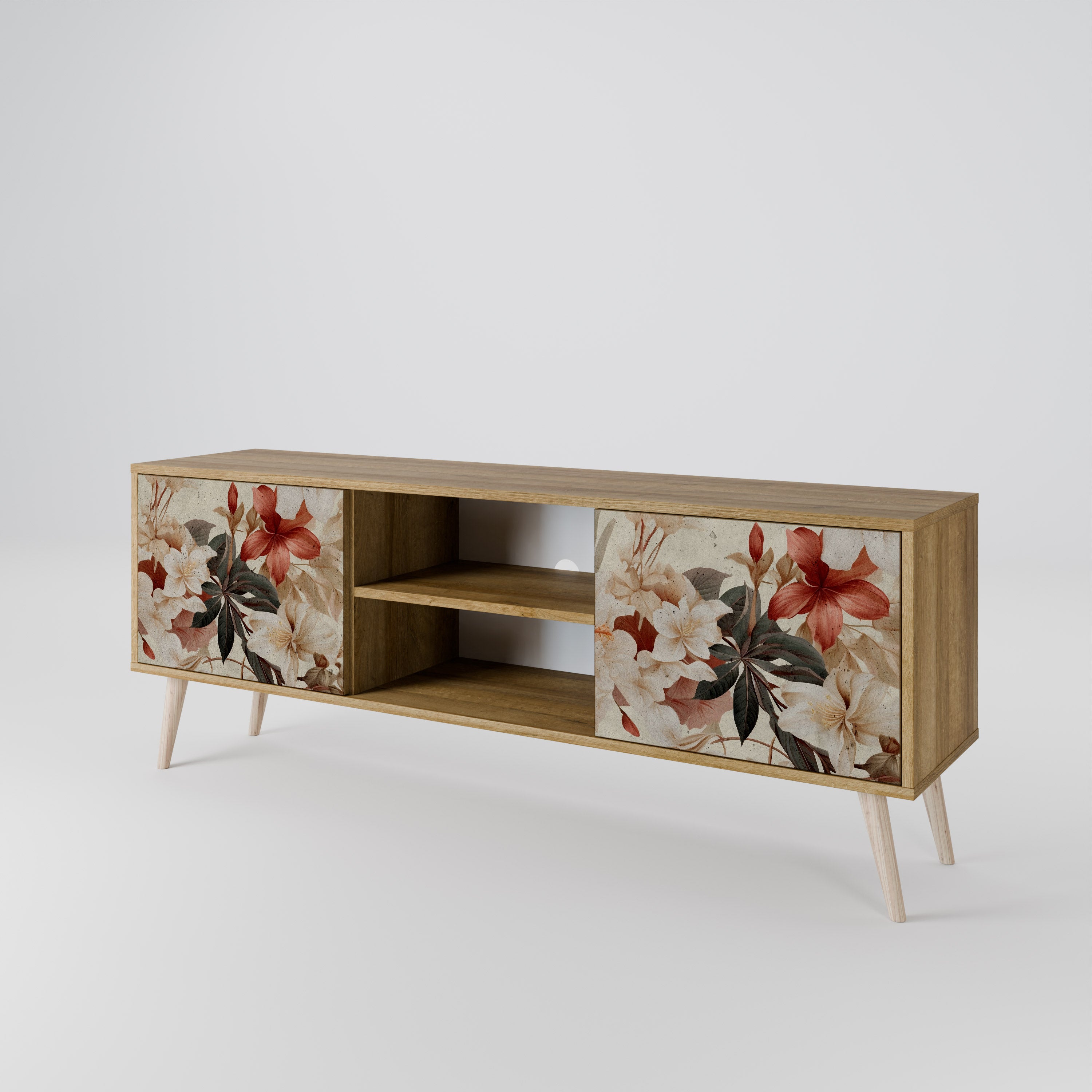Mueble de TV PETAL HARMONY de 2 puertas con efecto roble