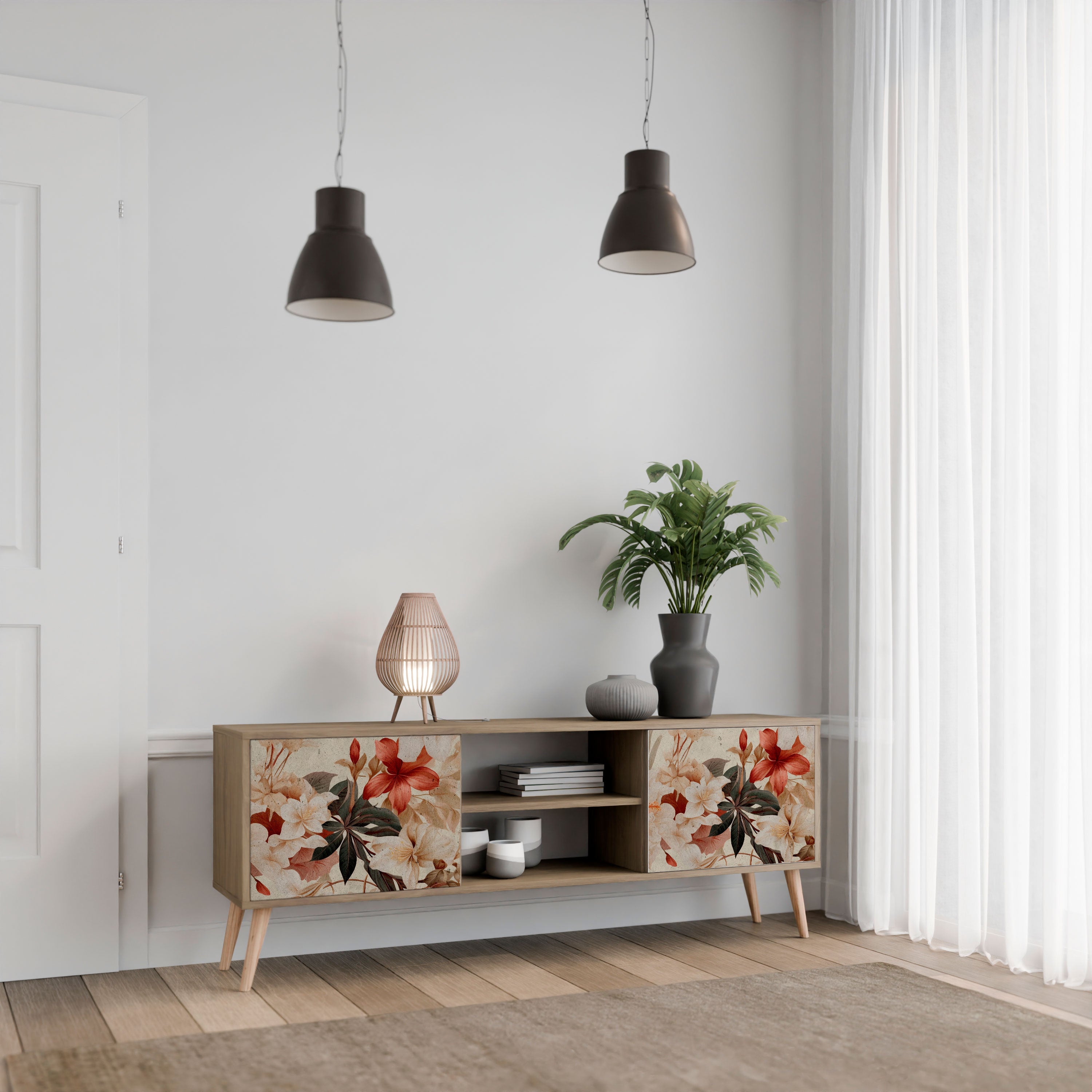 Mueble de TV PETAL HARMONY de 2 puertas con efecto roble