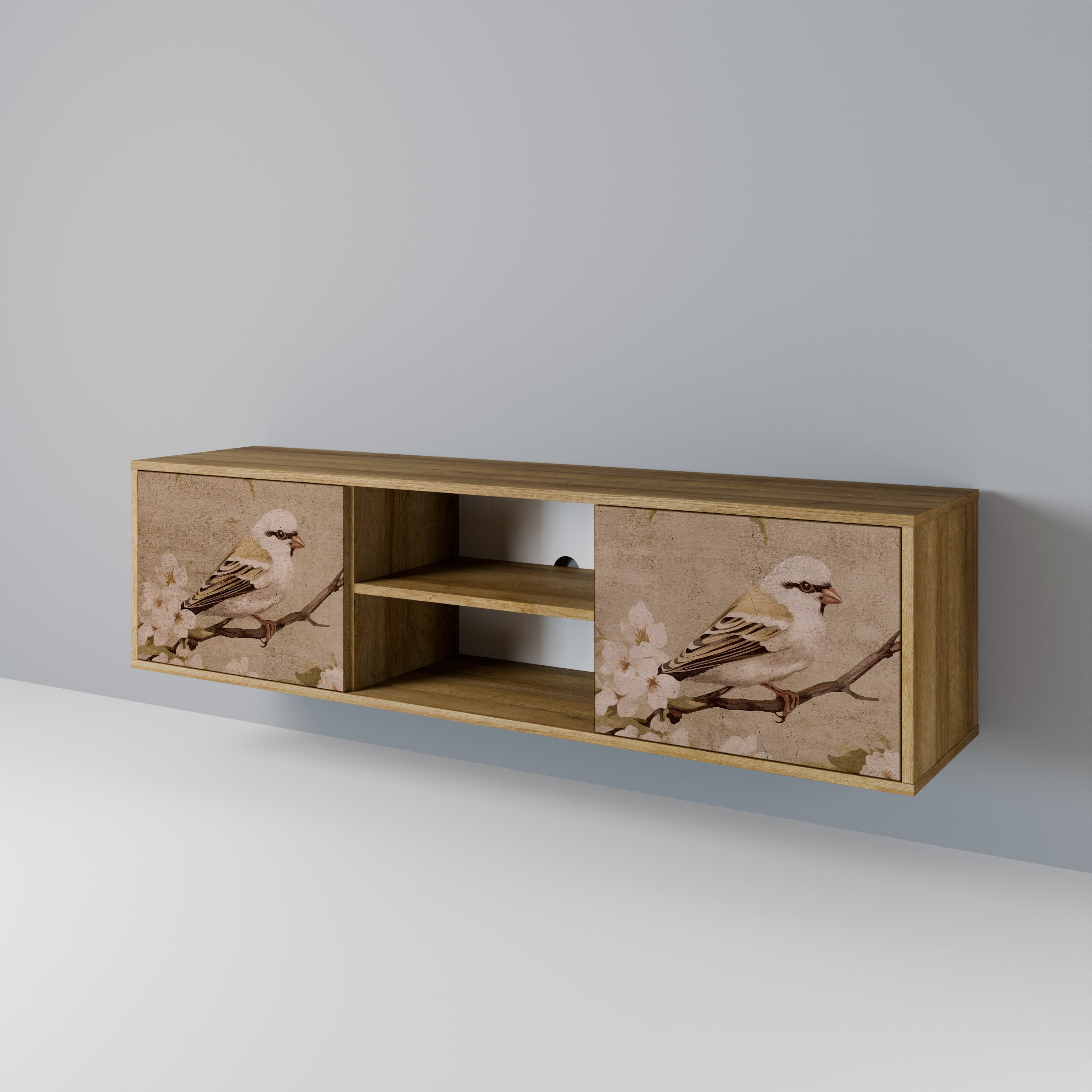 Mueble de TV PETAL DISTINGUISH de 2 puertas con efecto roble