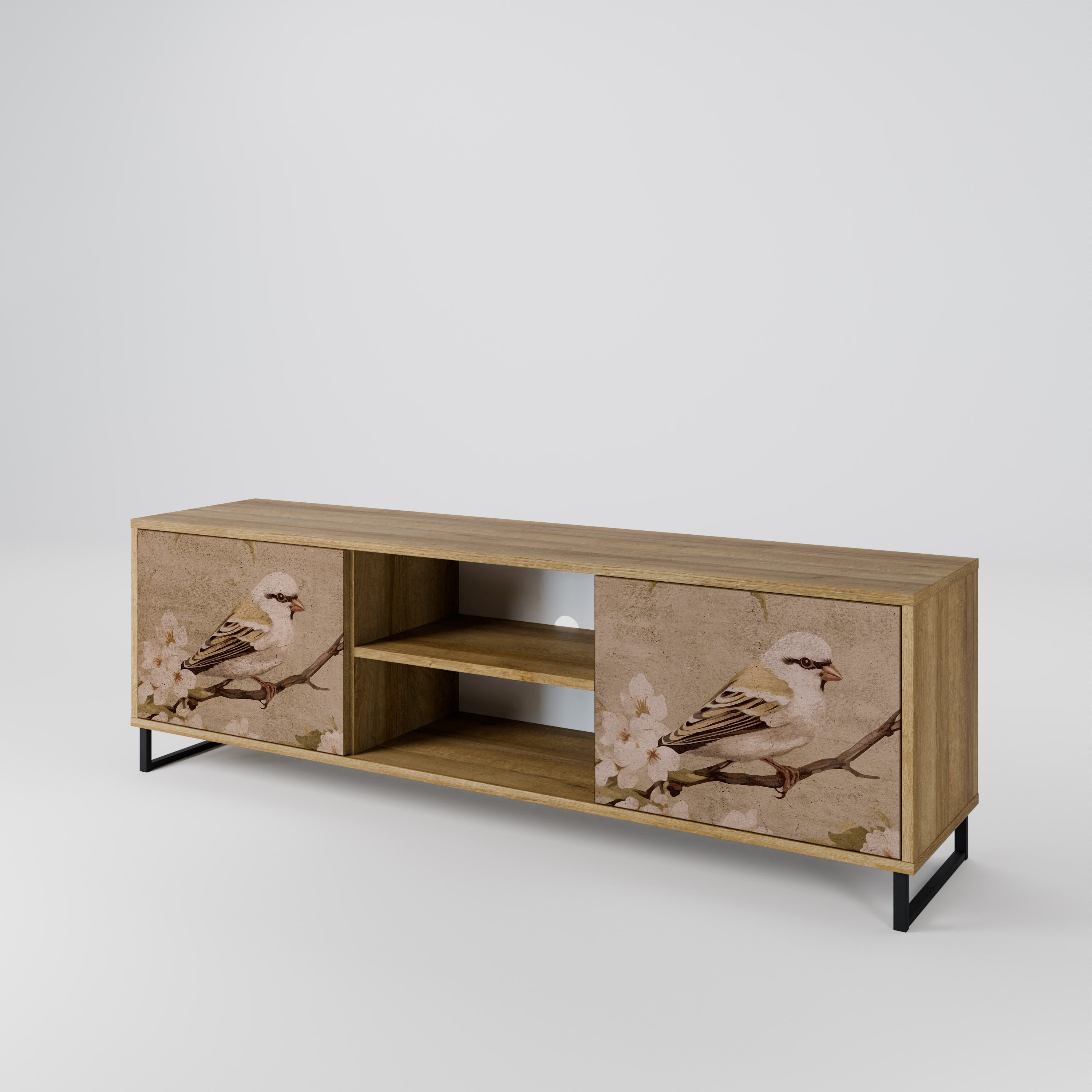 Mueble de TV PETAL DISTINGUISH de 2 puertas con efecto roble