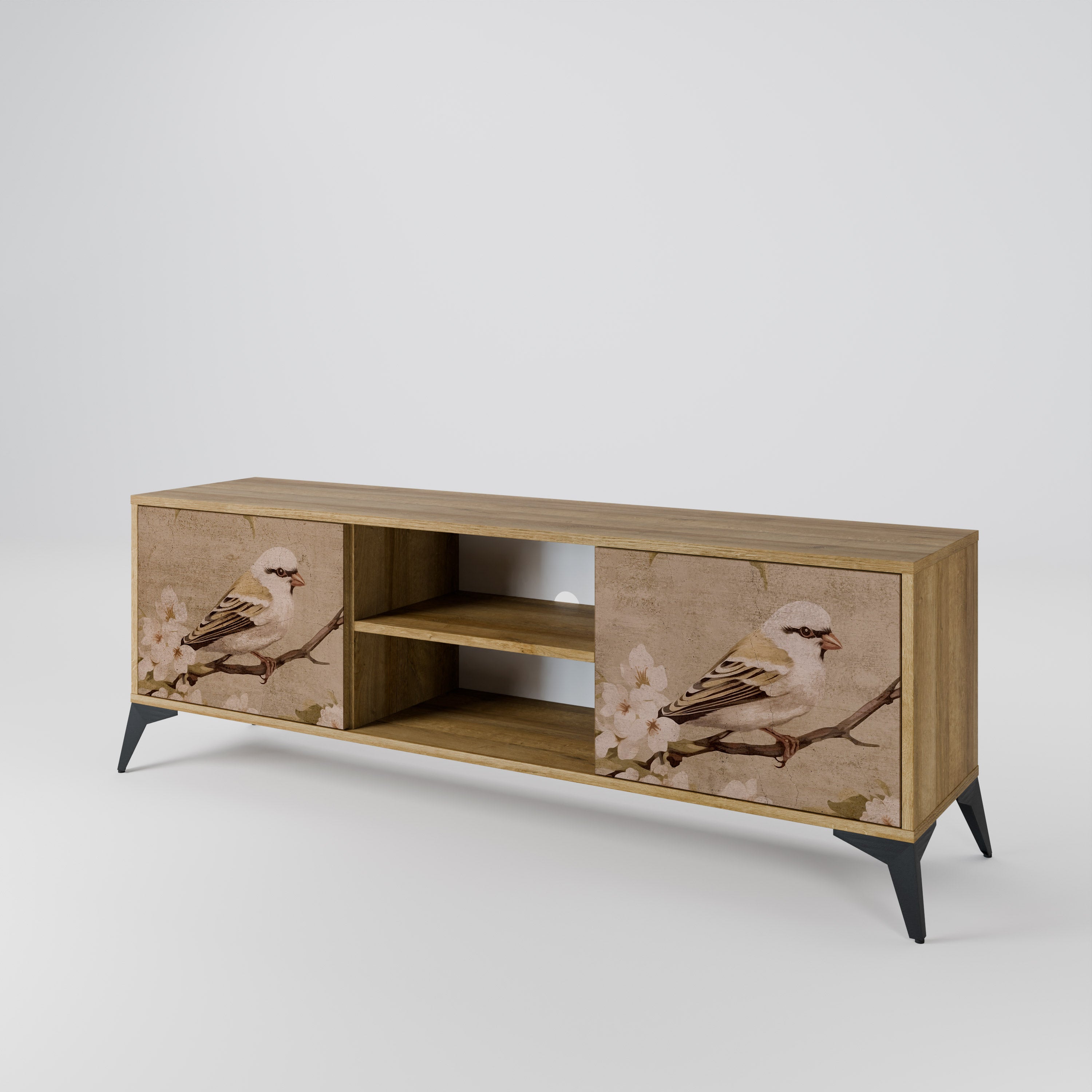 Mueble de TV PETAL DISTINGUISH de 2 puertas con efecto roble