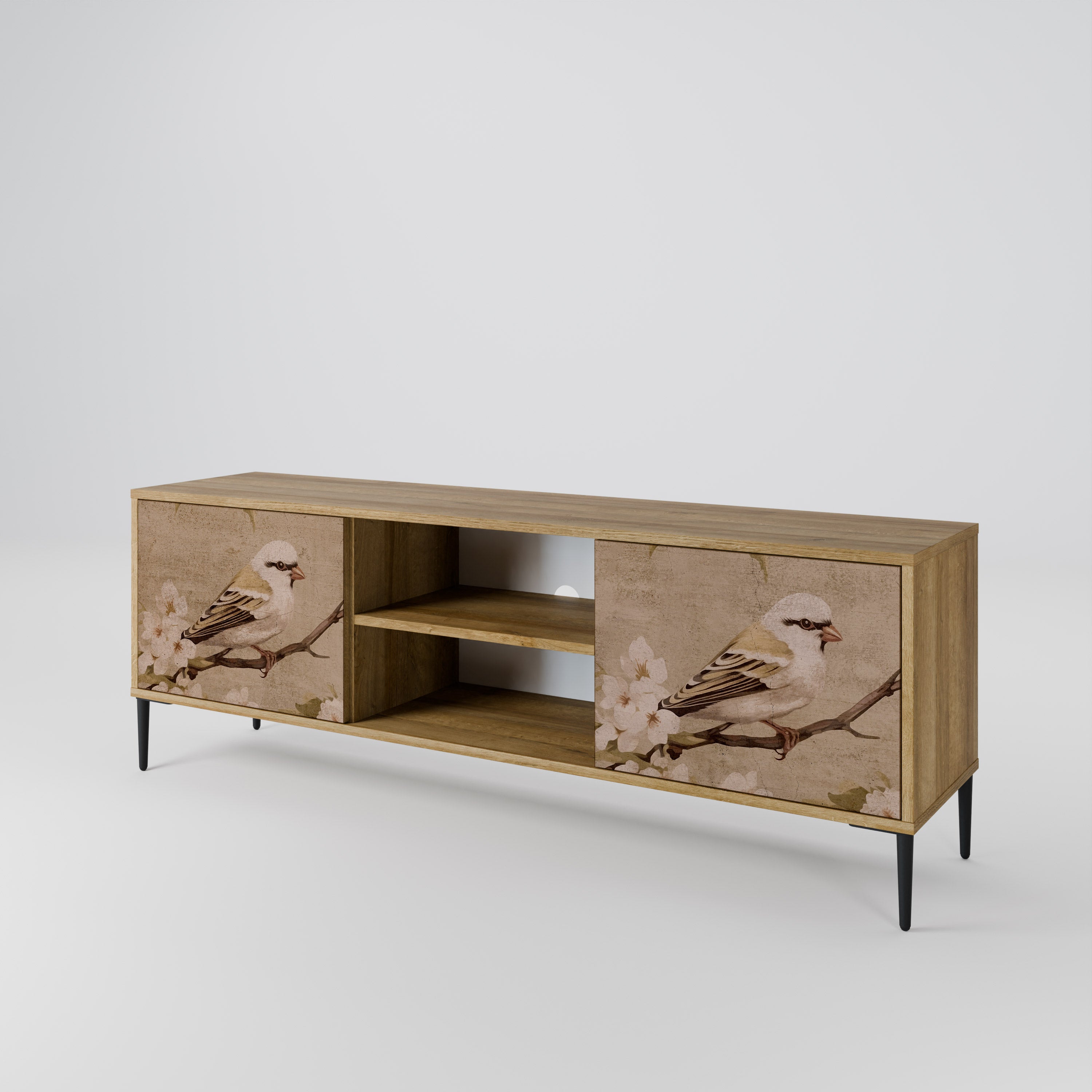 Mueble de TV PETAL DISTINGUISH de 2 puertas con efecto roble