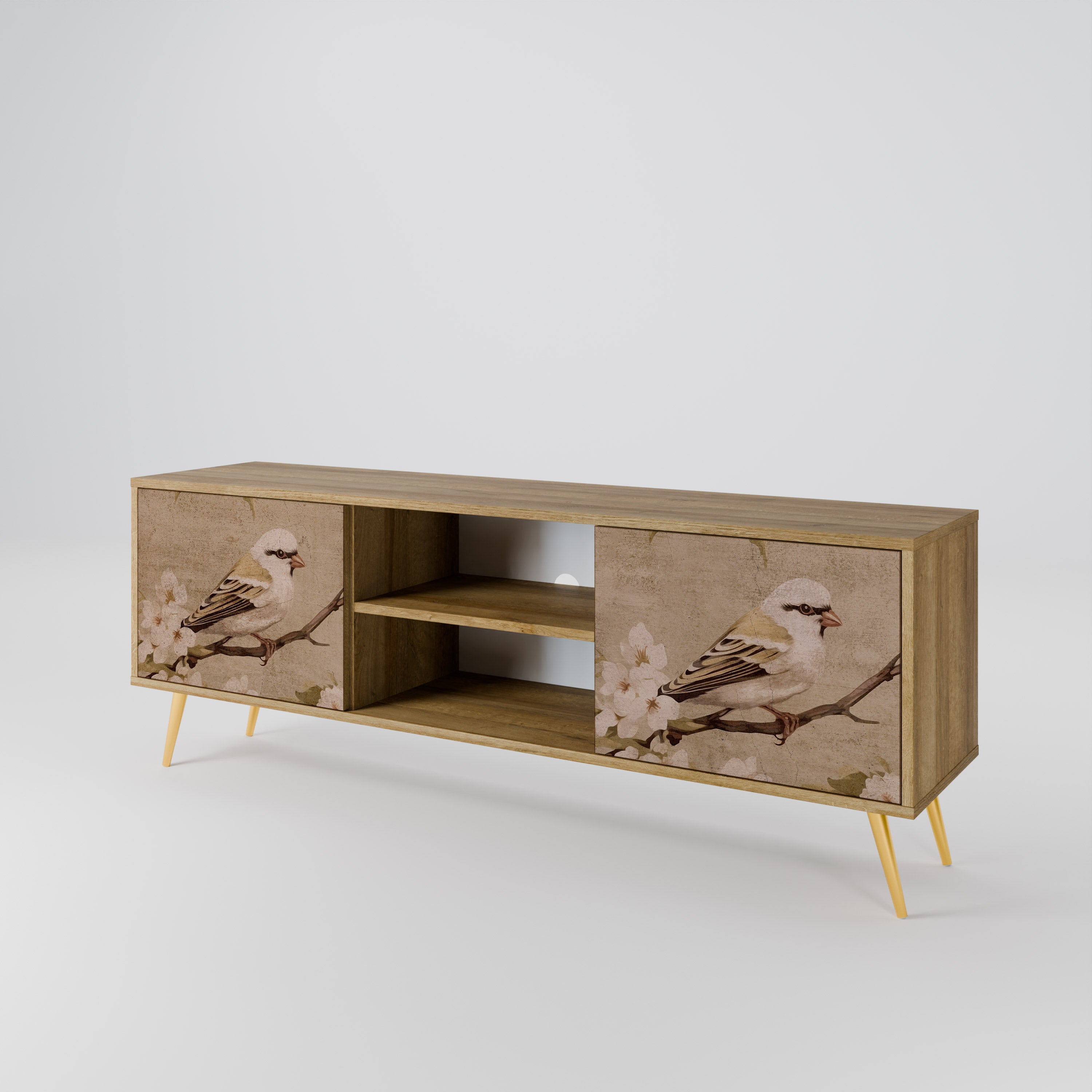 Mueble de TV PETAL DISTINGUISH de 2 puertas con efecto roble