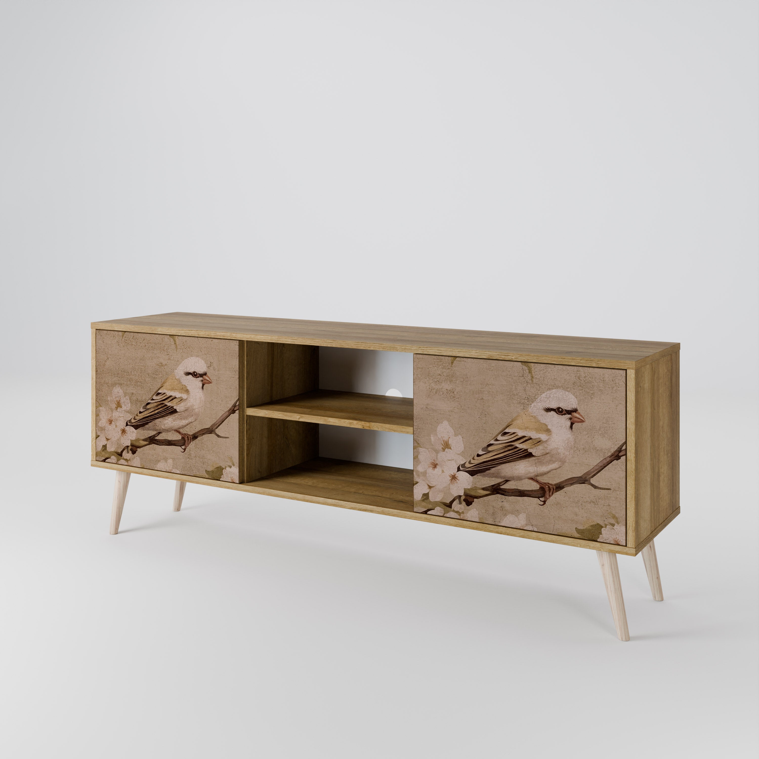 Mueble de TV PETAL DISTINGUISH de 2 puertas con efecto roble