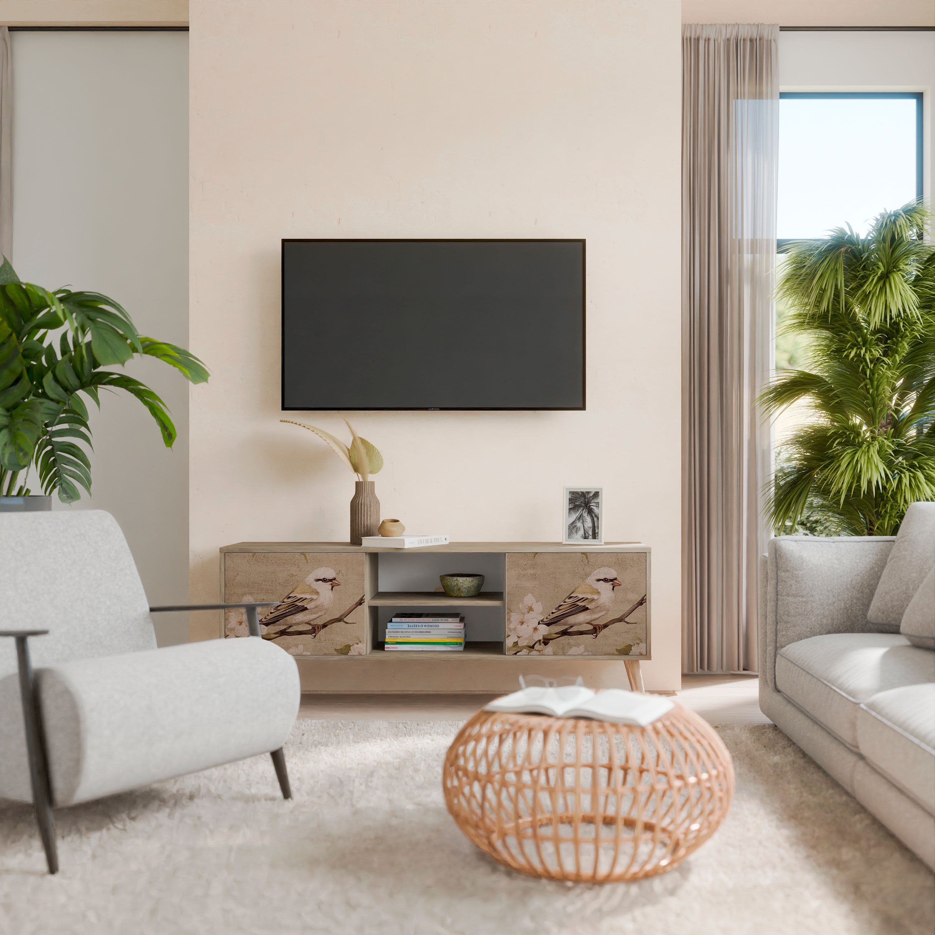 Mueble de TV PETAL DISTINGUISH de 2 puertas con efecto roble