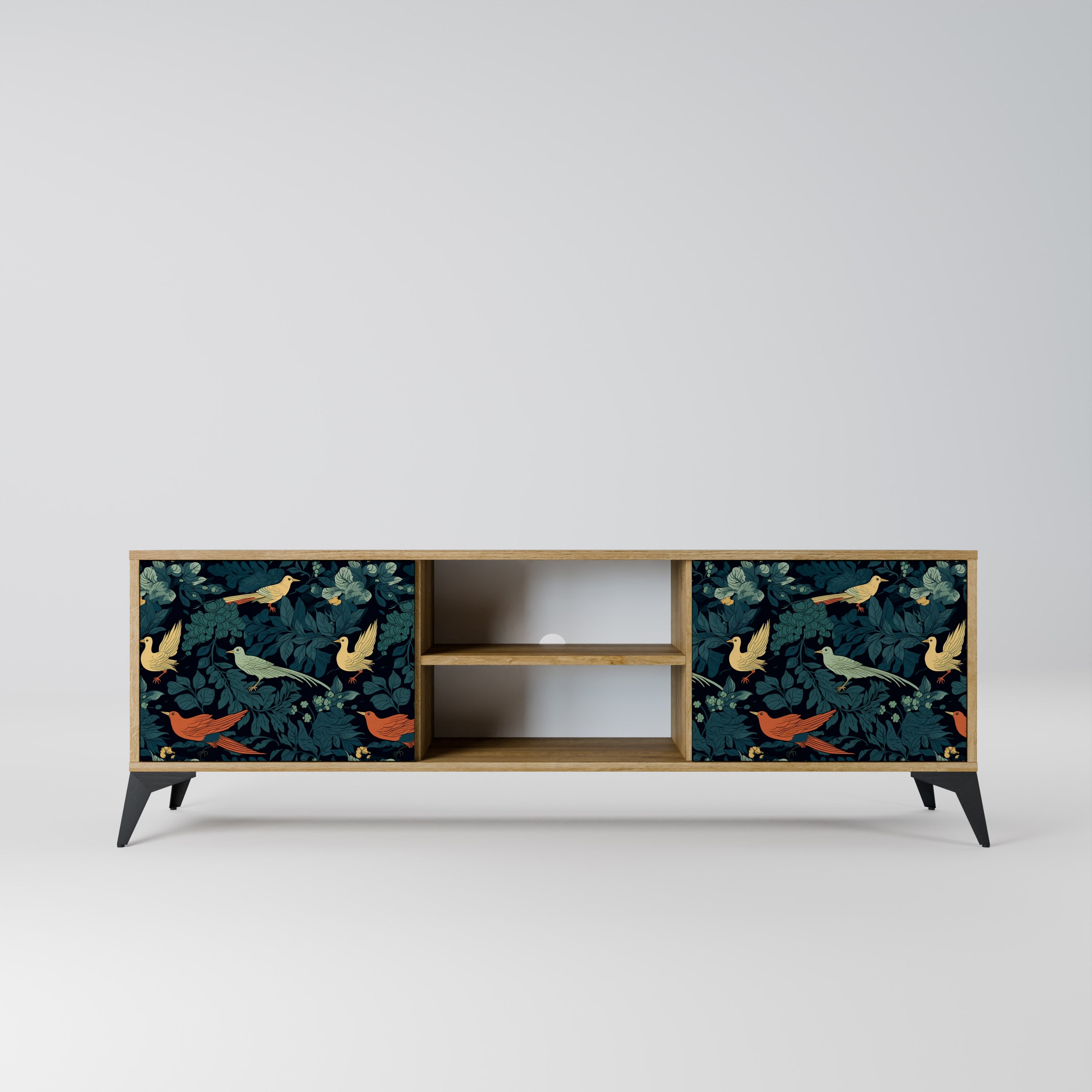 Mueble de TV de 2 puertas FOWL ORNAMENT con efecto roble