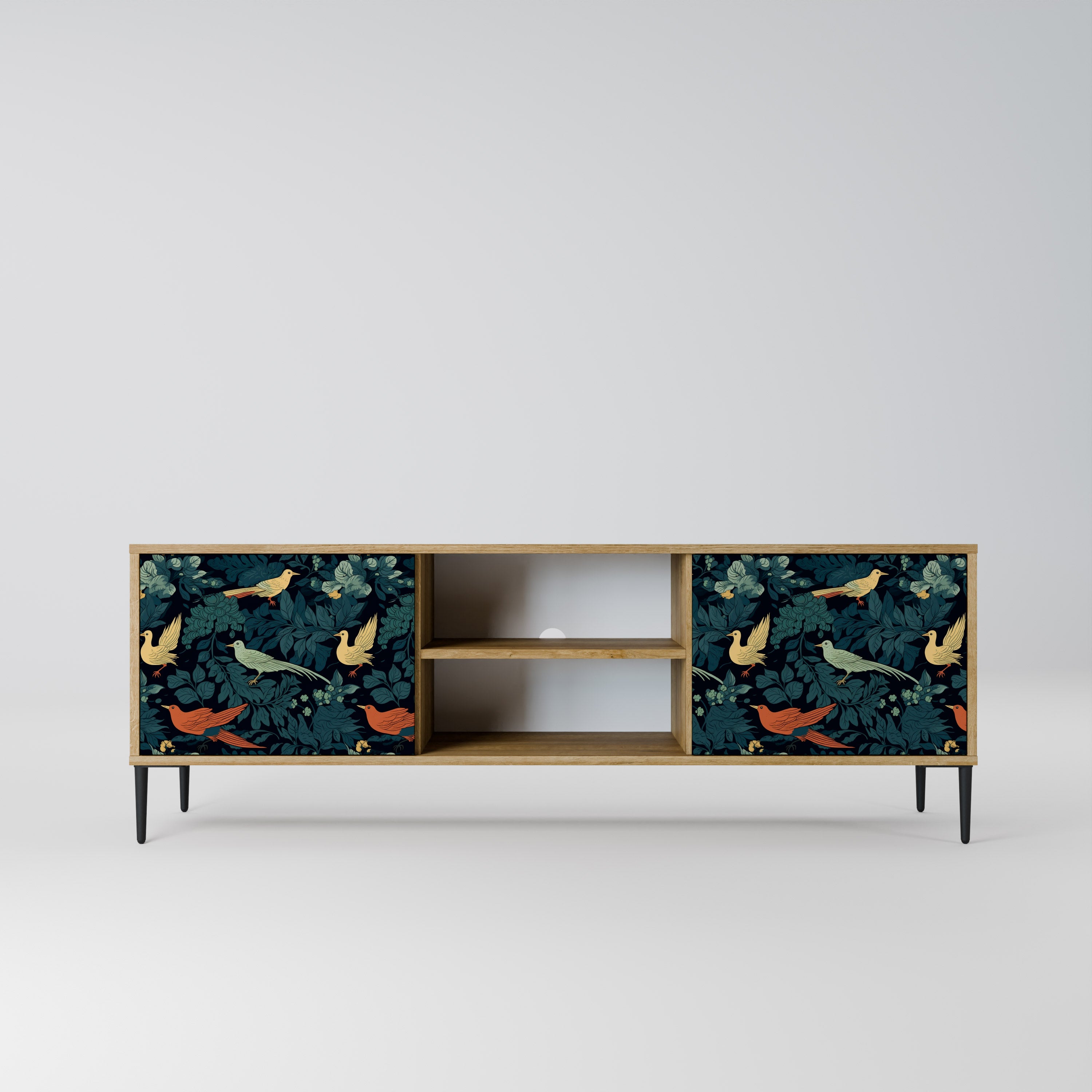 Mueble de TV de 2 puertas FOWL ORNAMENT con efecto roble