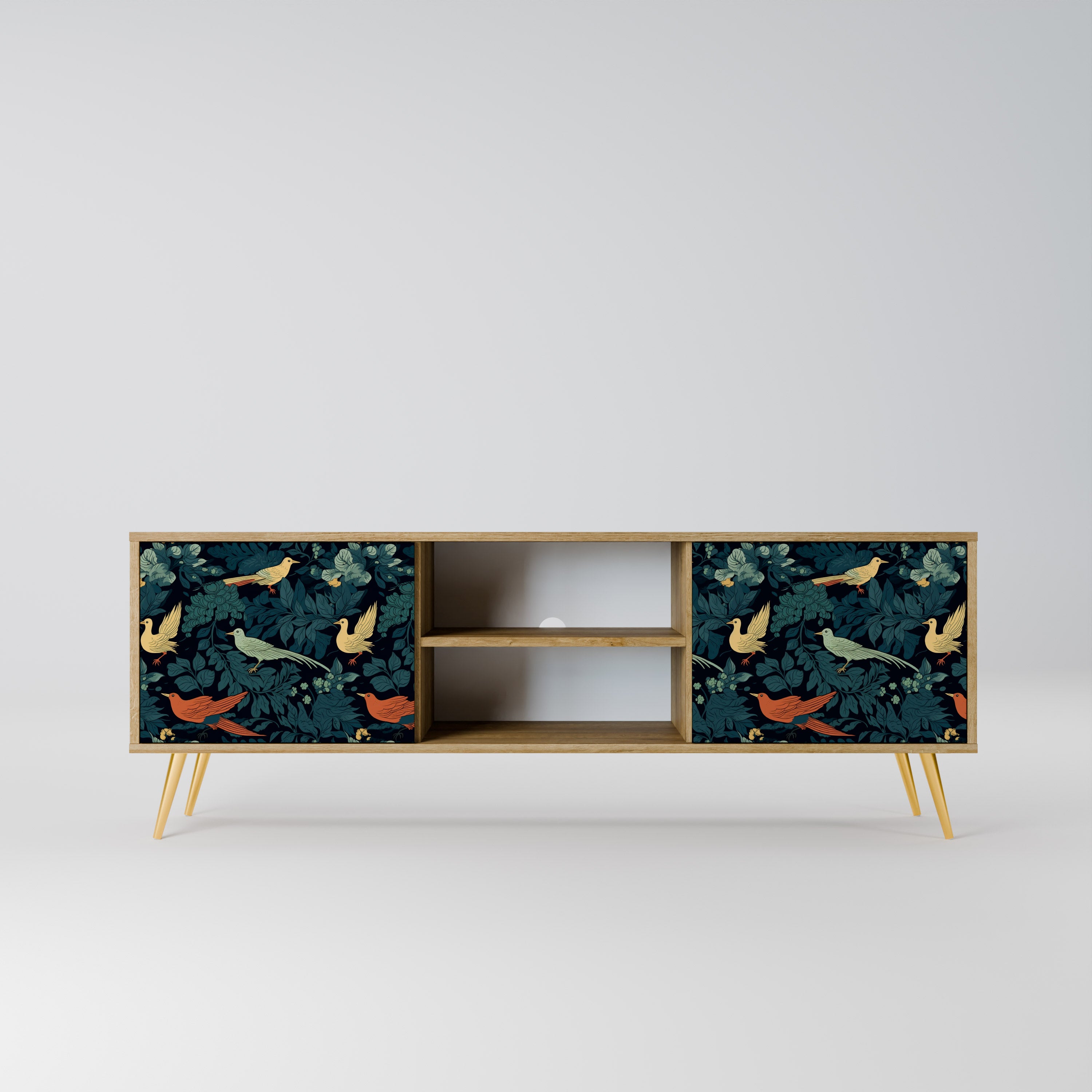Mueble de TV de 2 puertas FOWL ORNAMENT con efecto roble
