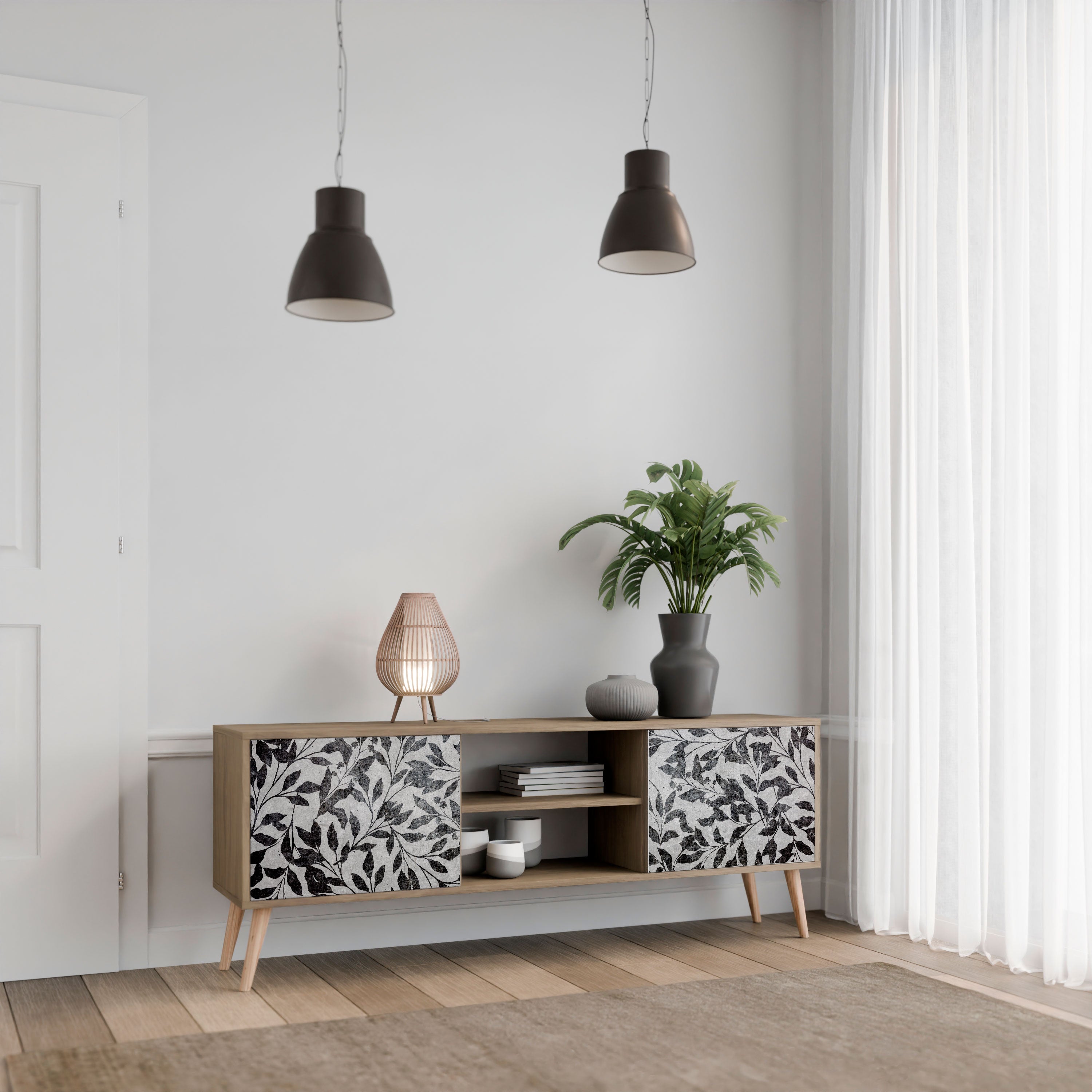 Mueble de TV de 2 puertas CHARCOAL SPROUT con efecto roble