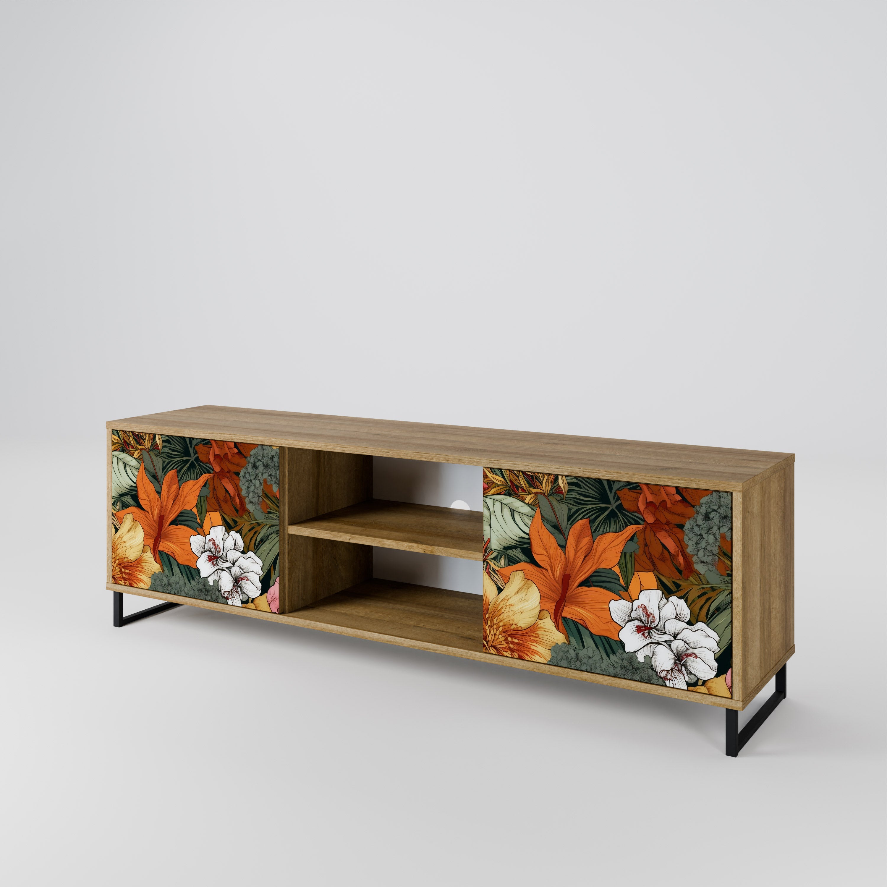 Mueble de TV de 2 puertas RADIANT FLORA con efecto roble