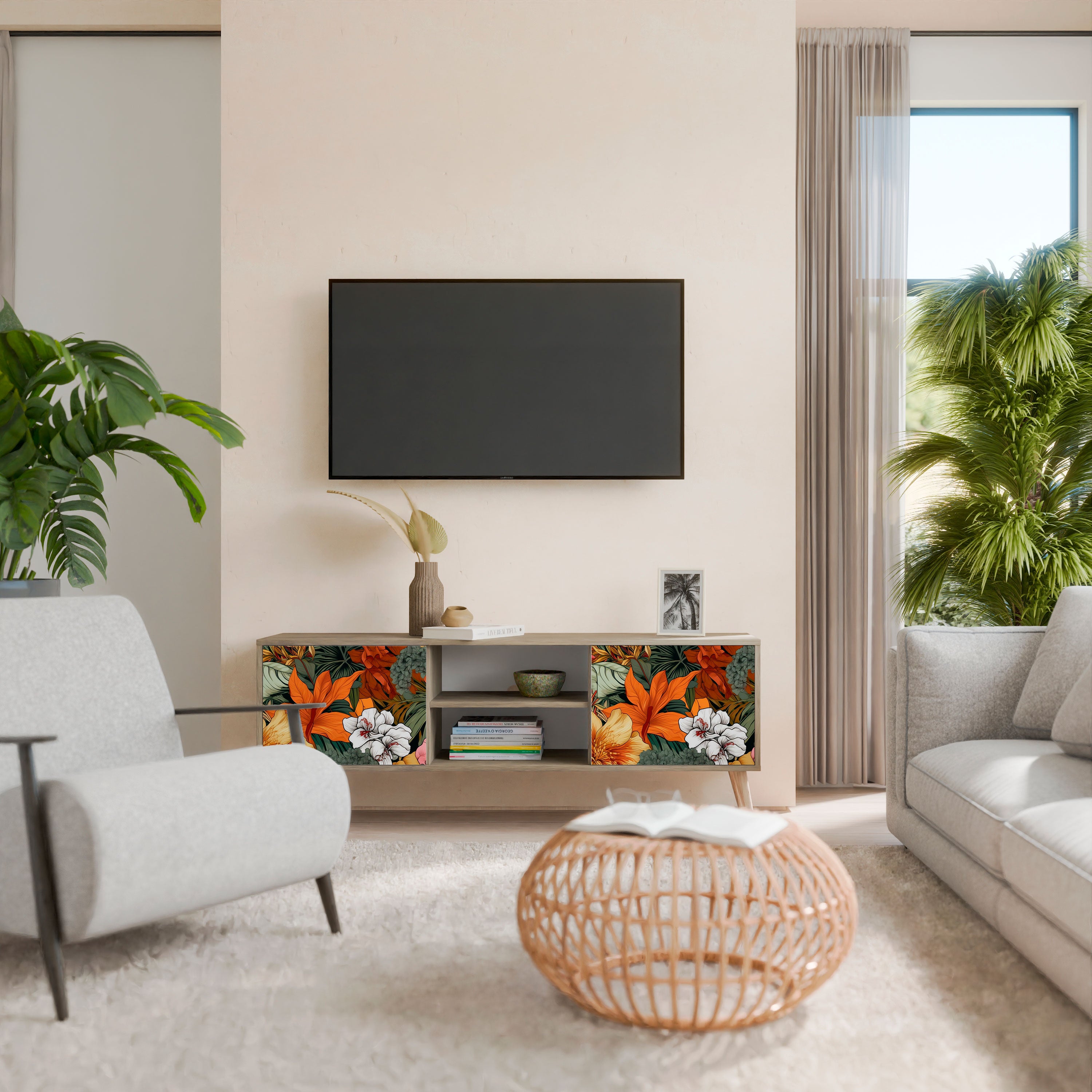 Mueble de TV de 2 puertas RADIANT FLORA con efecto roble