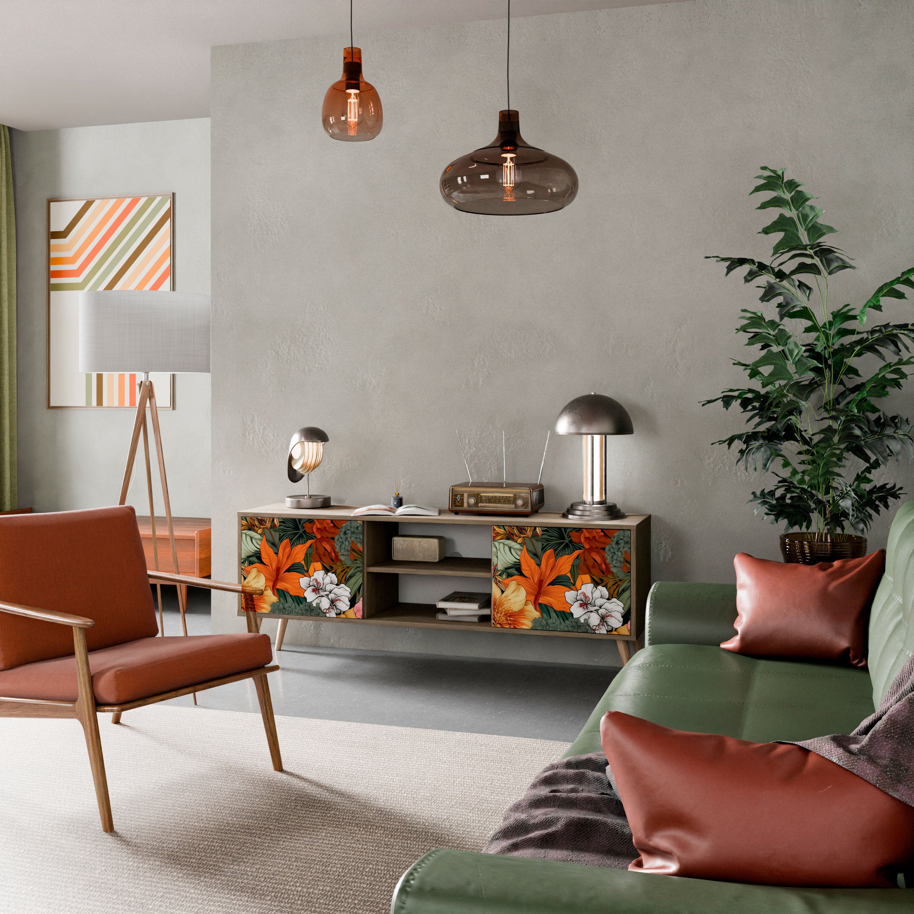 Mueble de TV de 2 puertas RADIANT FLORA con efecto roble