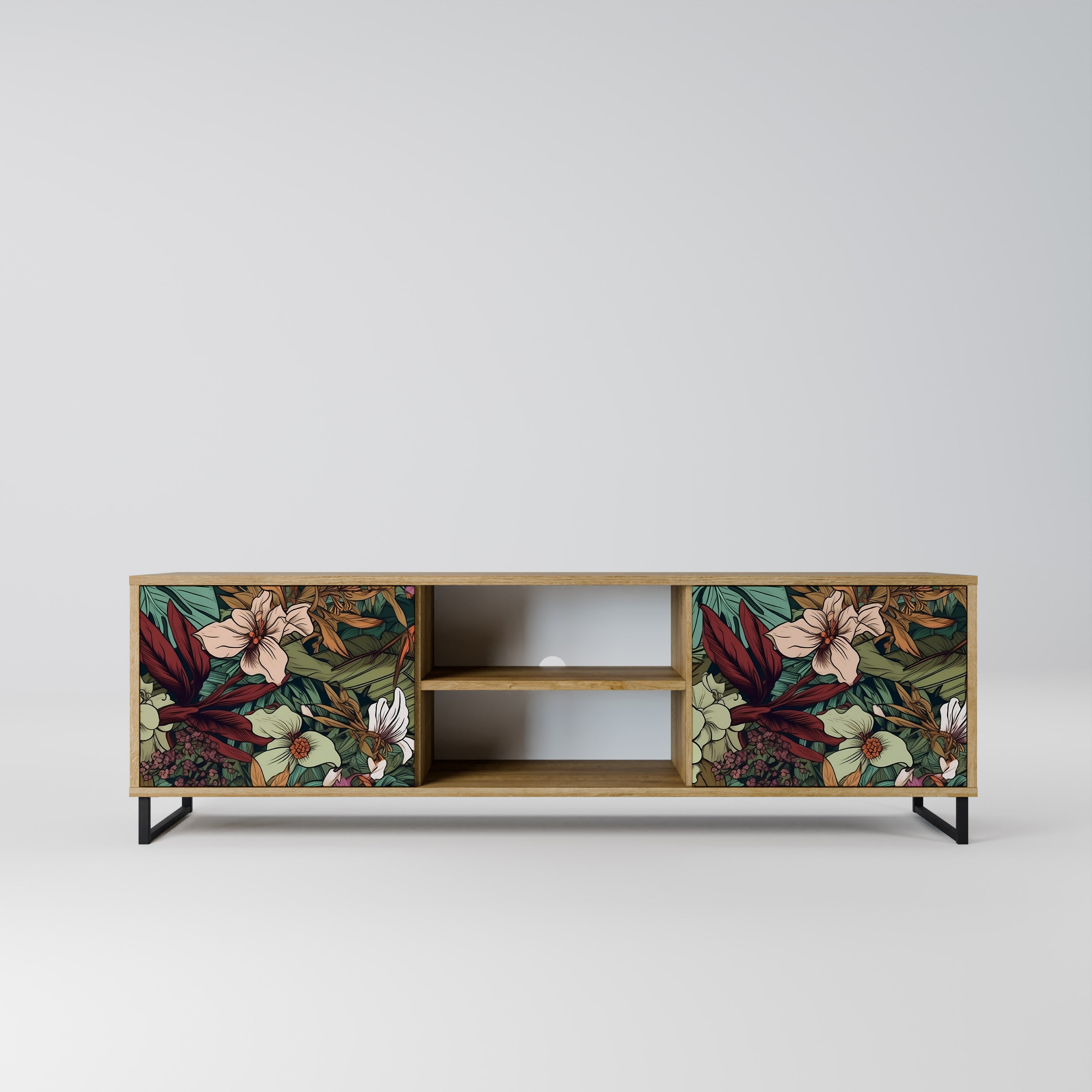 Mueble de TV de 2 puertas BOTANICAL EMERGENCE en efecto roble