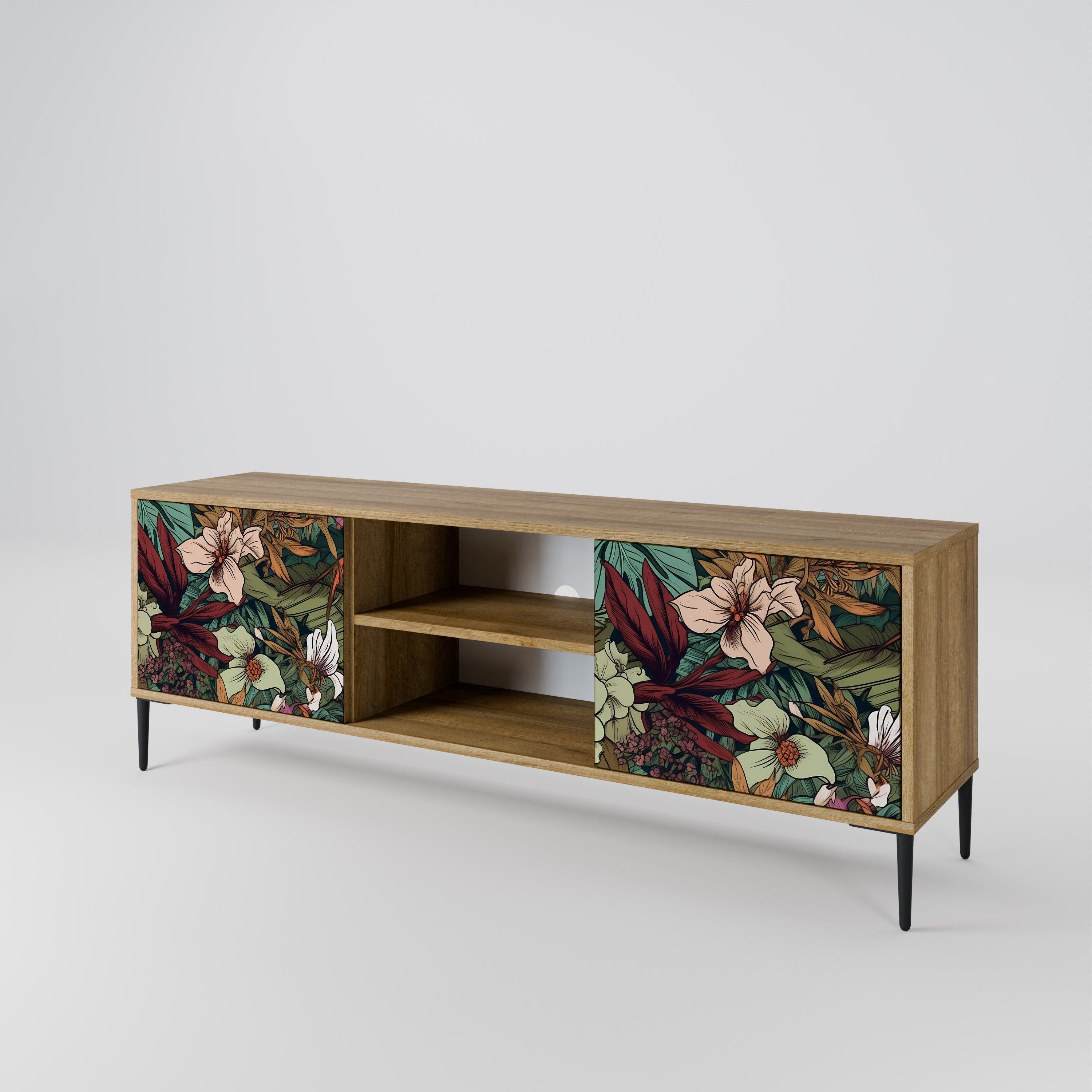 Mueble de TV de 2 puertas BOTANICAL EMERGENCE en efecto roble