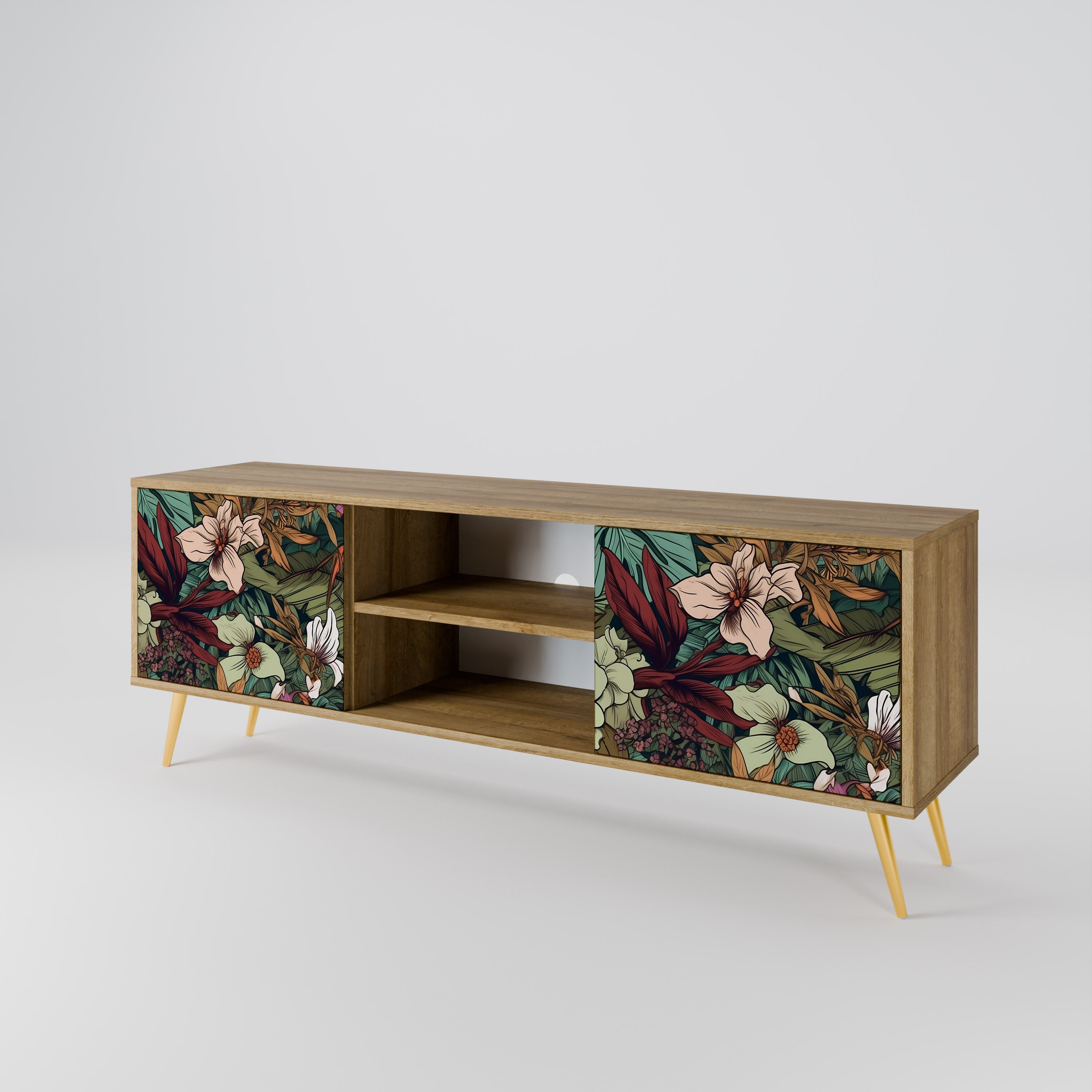 Mueble de TV de 2 puertas BOTANICAL EMERGENCE en efecto roble