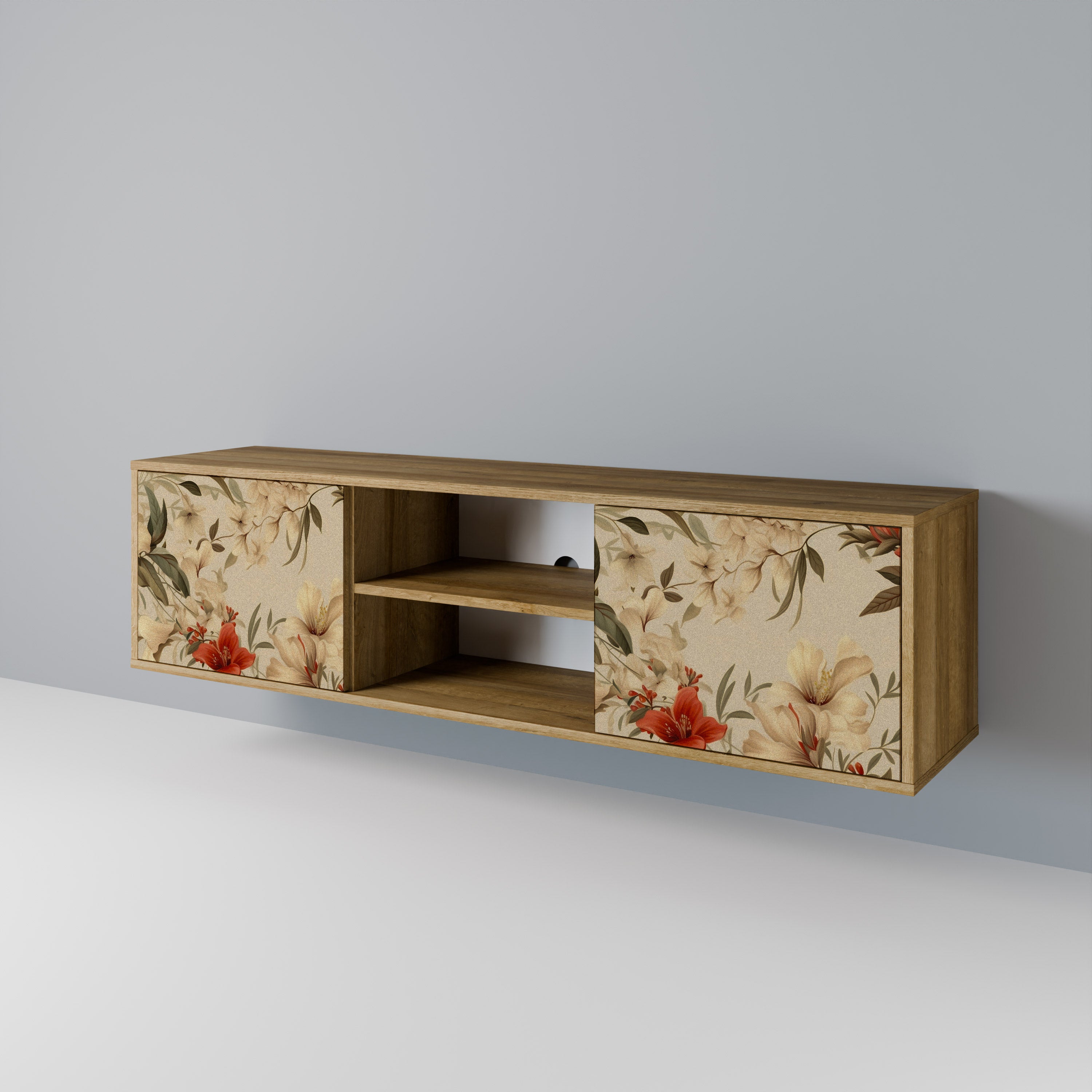 Mueble de TV de 2 puertas BLOOMING HARMONY con efecto roble