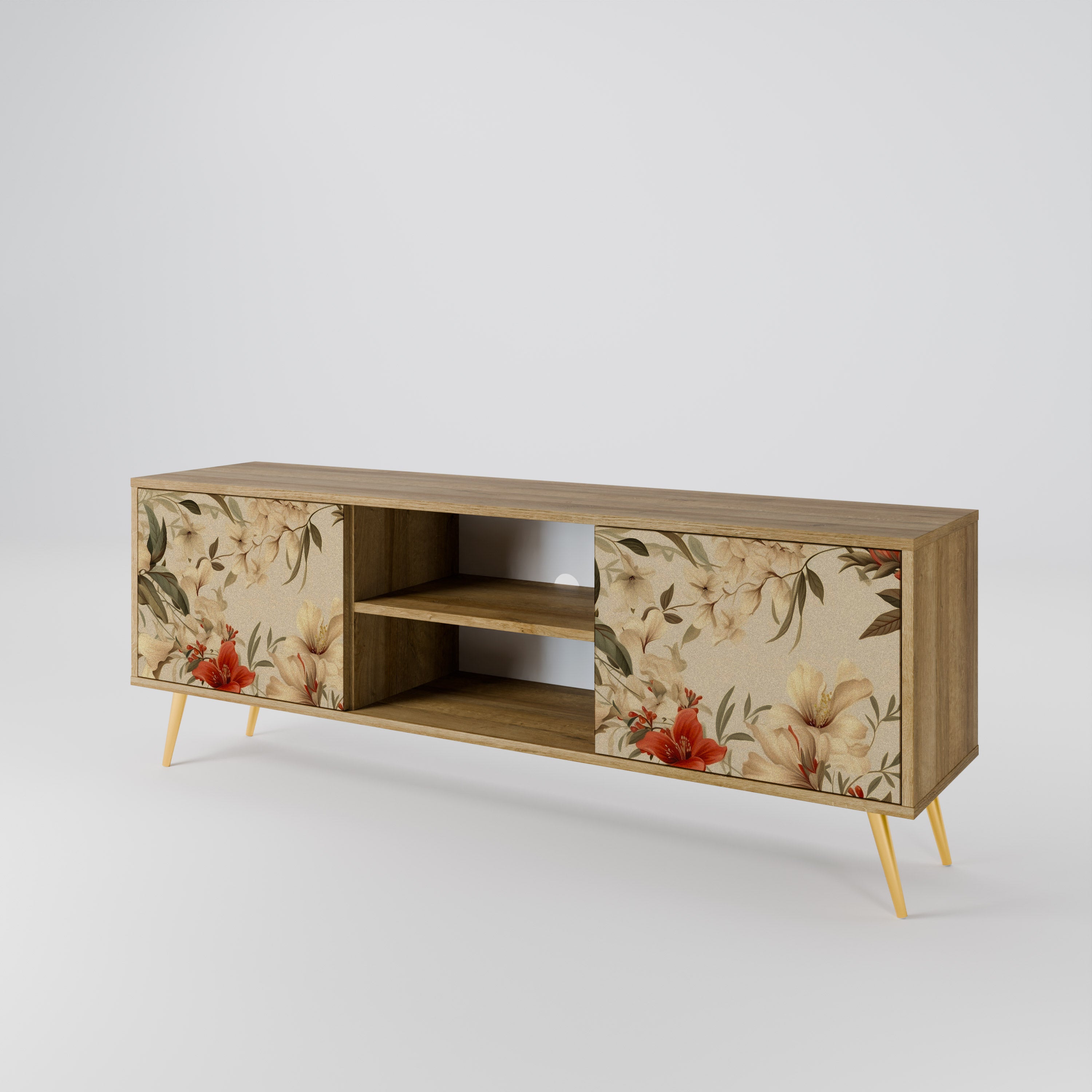 Mueble de TV de 2 puertas BLOOMING HARMONY con efecto roble