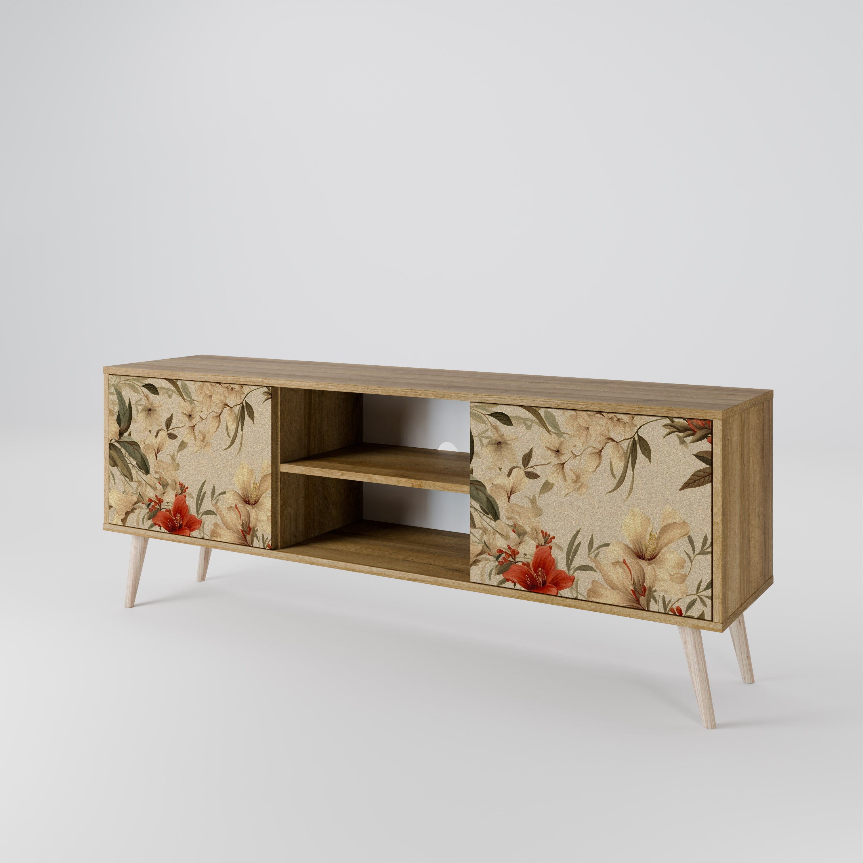 Mueble de TV de 2 puertas BLOOMING HARMONY con efecto roble