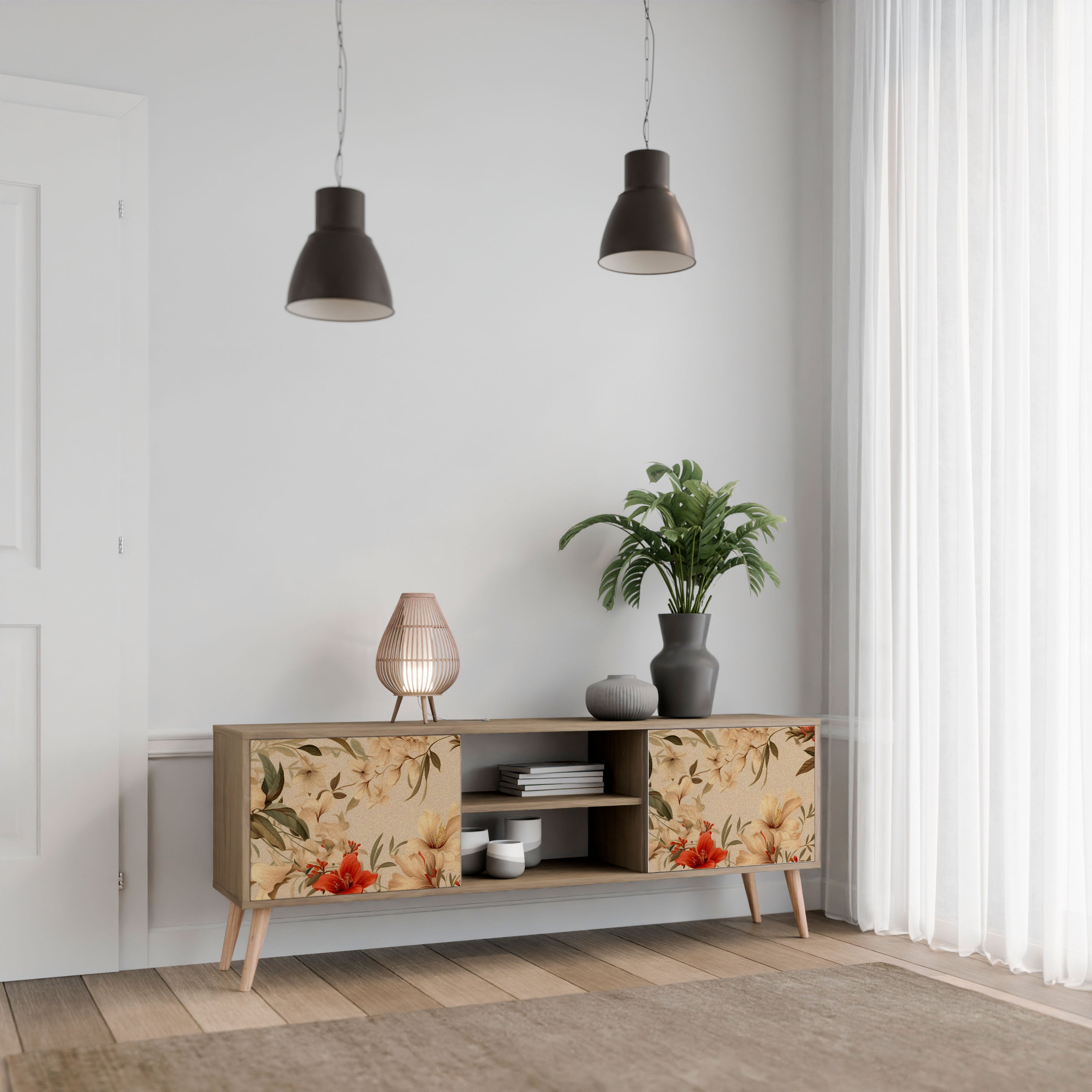 Mueble de TV de 2 puertas BLOOMING HARMONY con efecto roble
