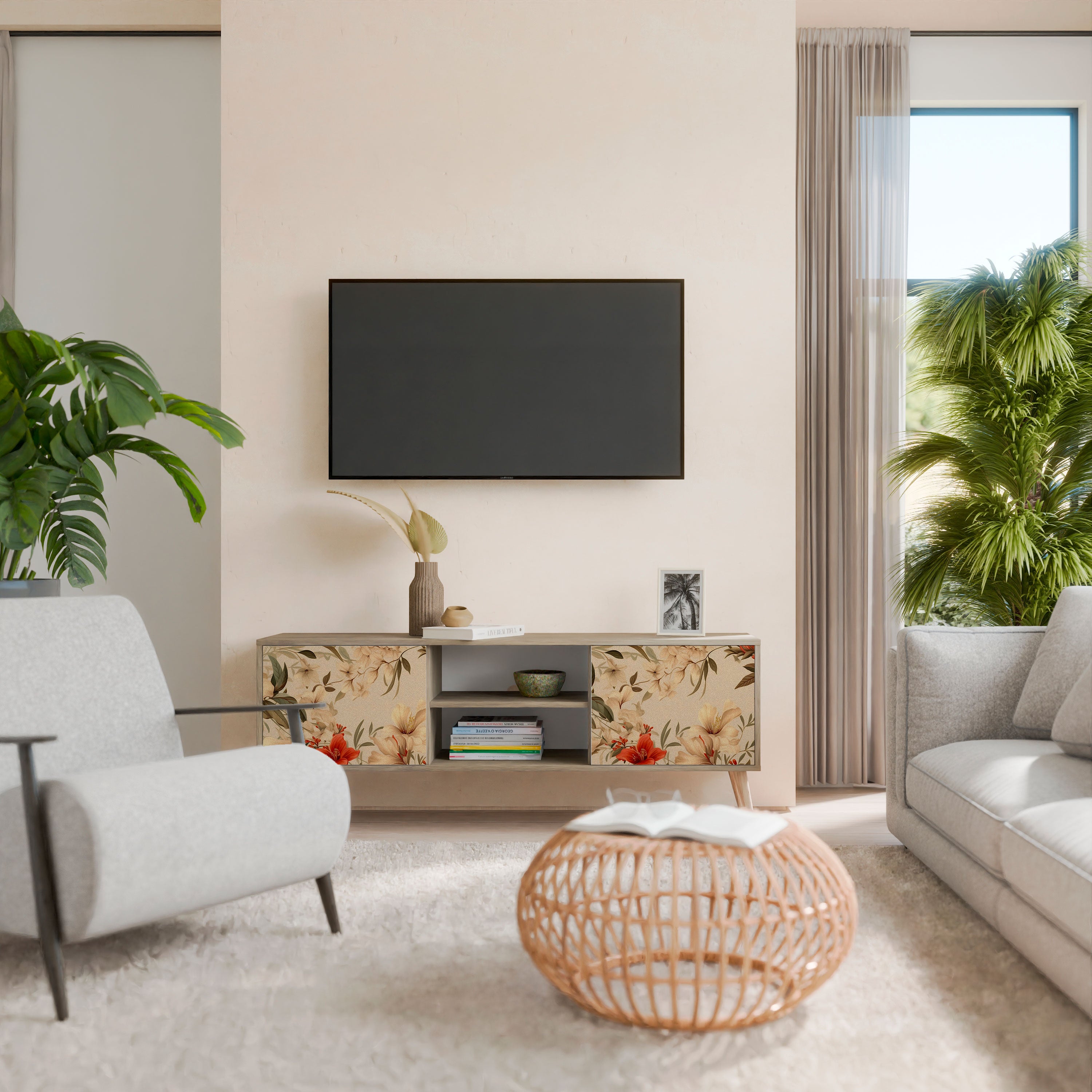 Mueble de TV de 2 puertas BLOOMING HARMONY con efecto roble