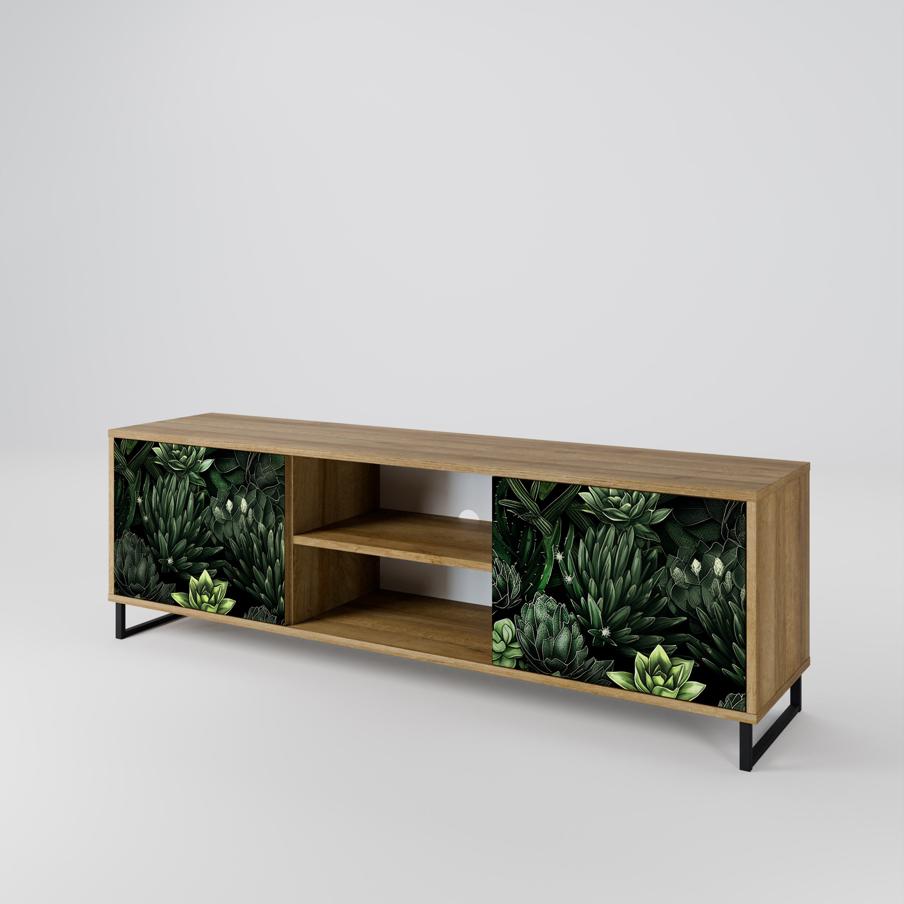 Mueble de TV de 2 puertas SUCCULENT JUNGLE con efecto roble