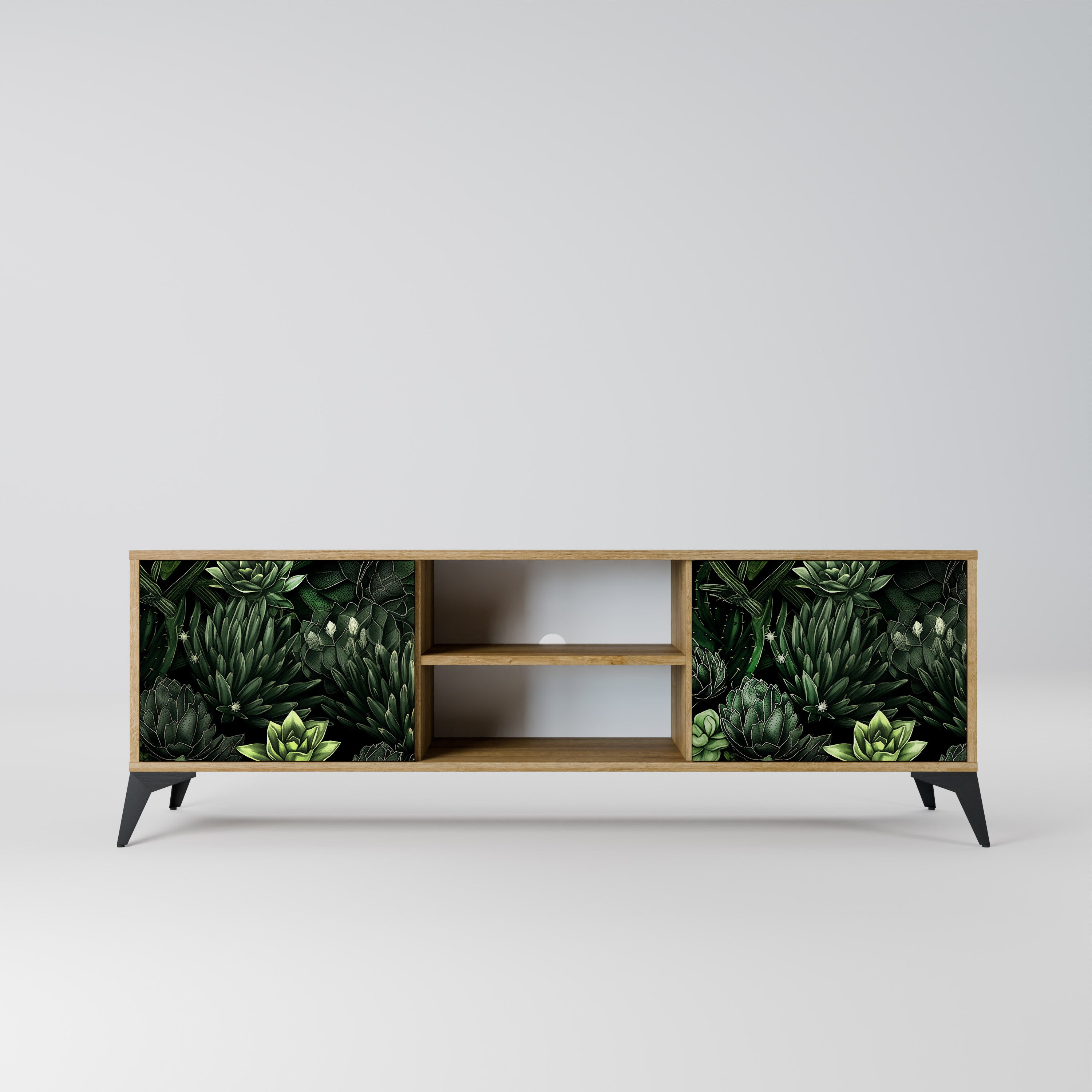 Mueble de TV de 2 puertas SUCCULENT JUNGLE con efecto roble