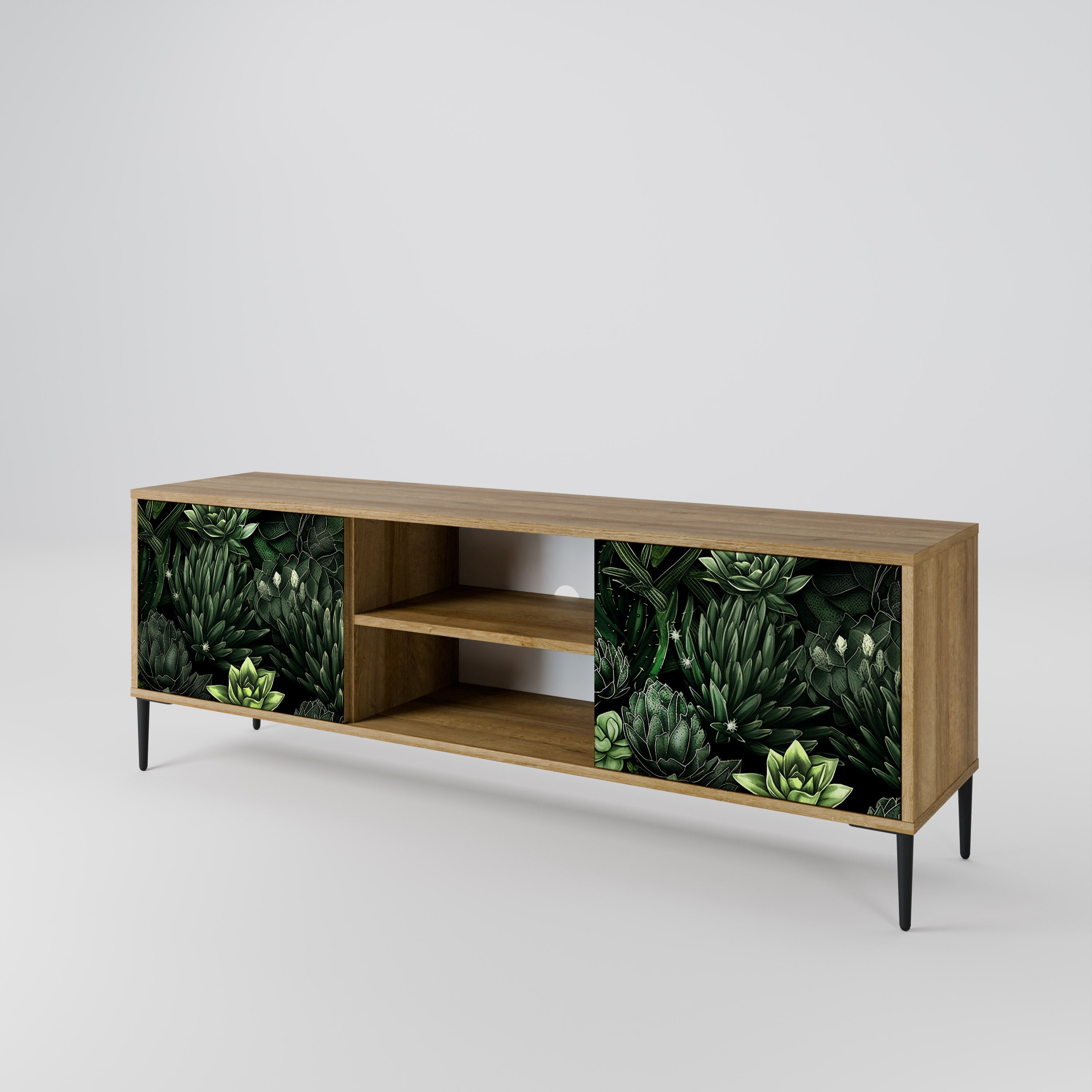 Mueble de TV de 2 puertas SUCCULENT JUNGLE con efecto roble