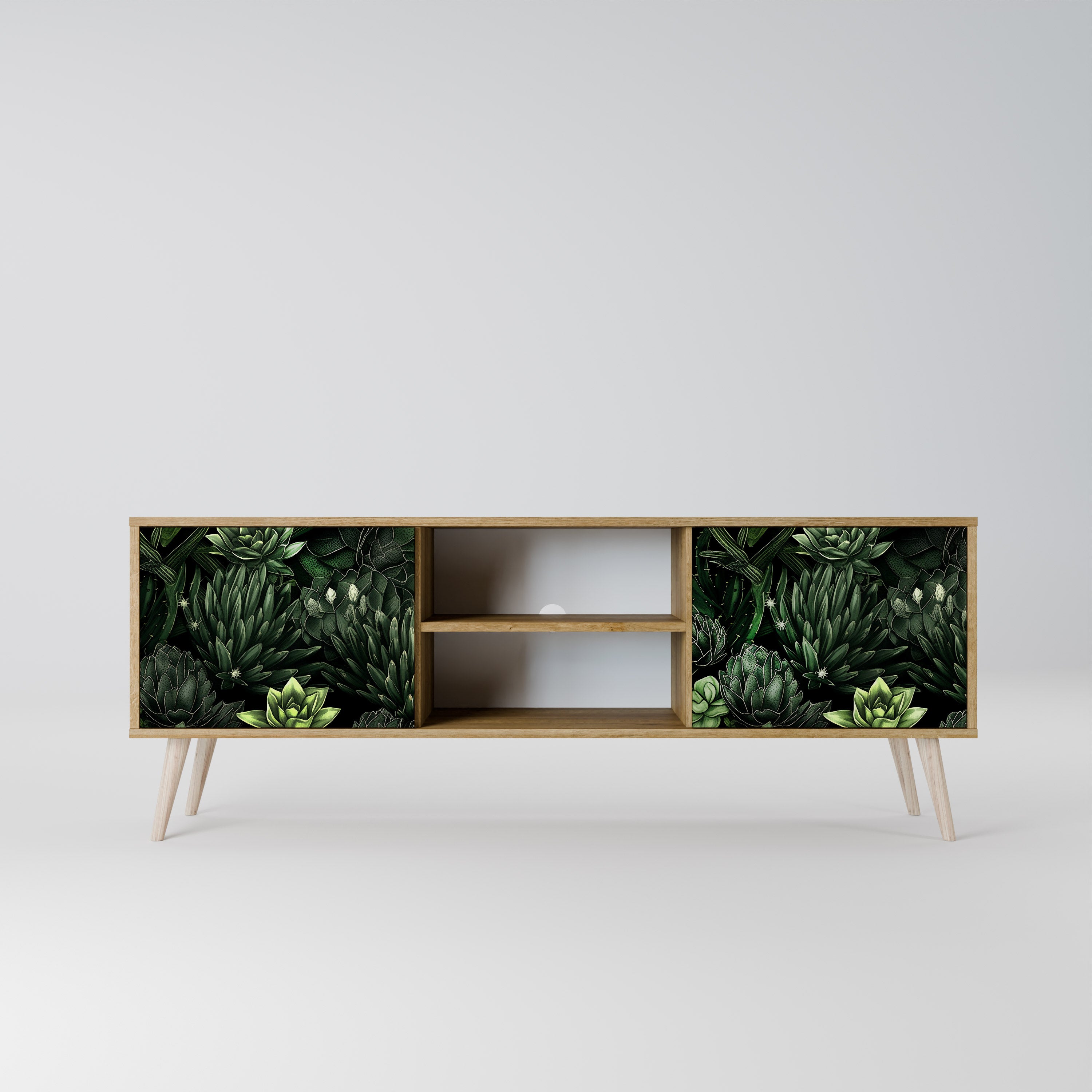 Mueble de TV de 2 puertas SUCCULENT JUNGLE con efecto roble