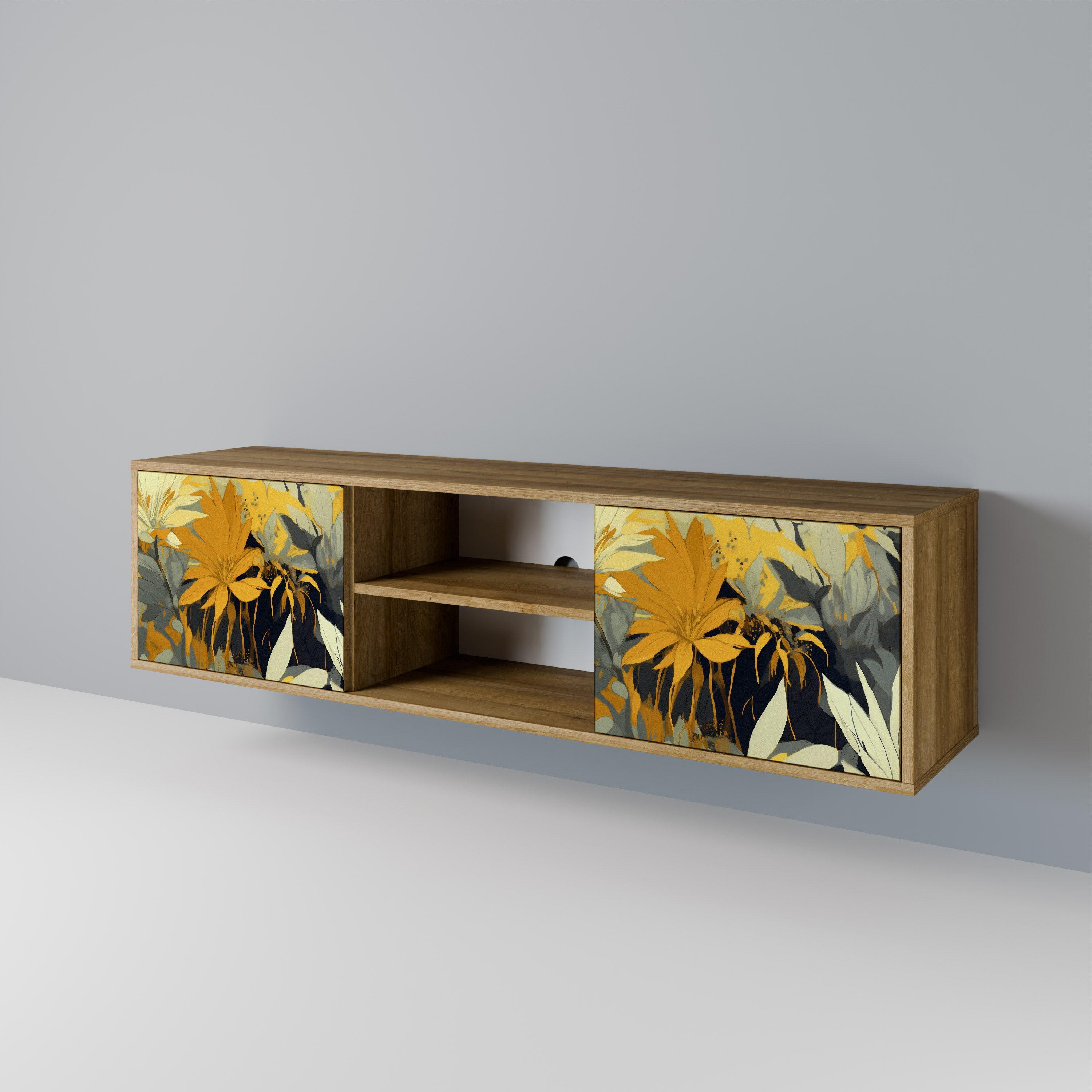 Mueble de TV de 2 puertas SUNKISSED LILY con efecto roble