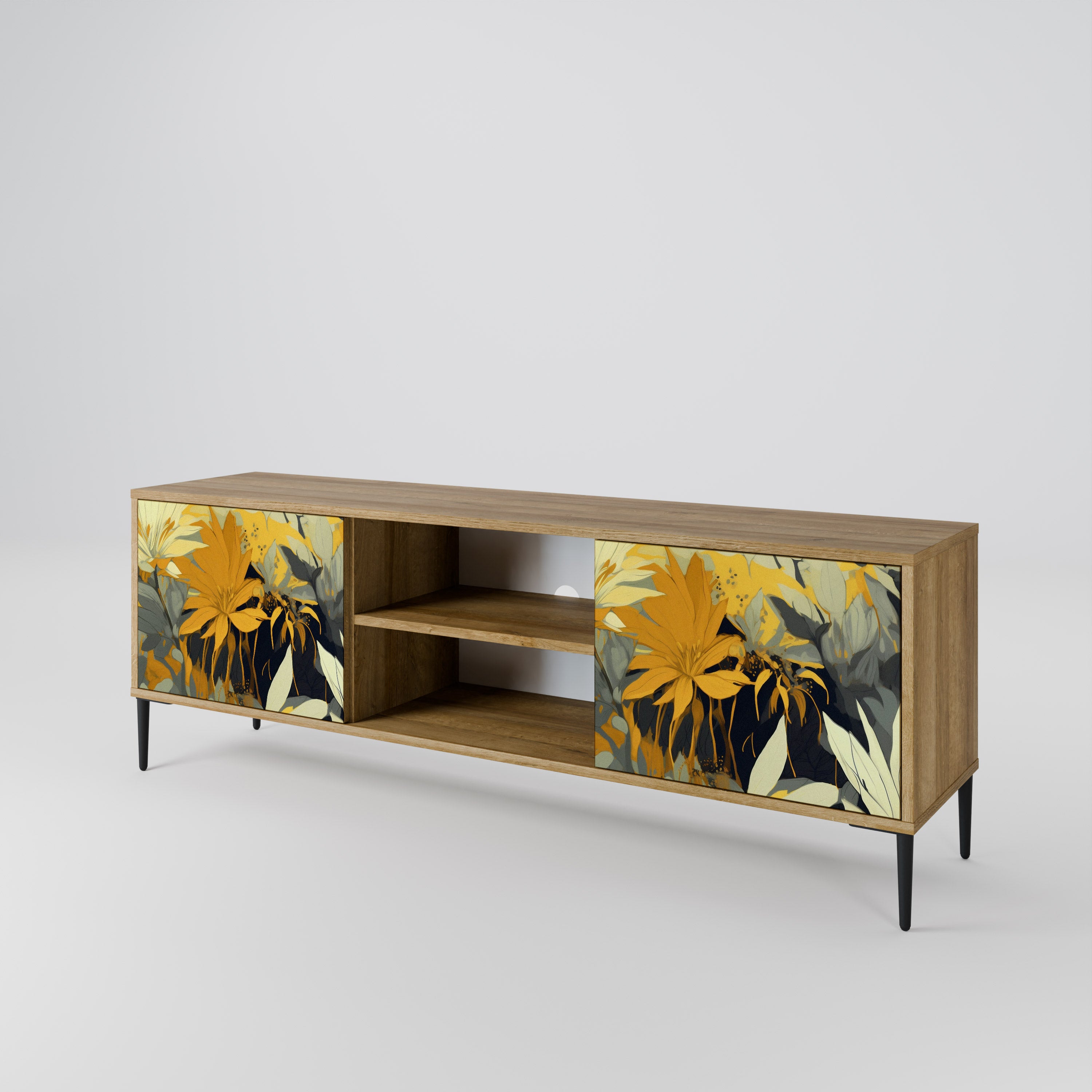 Mueble de TV de 2 puertas SUNKISSED LILY con efecto roble